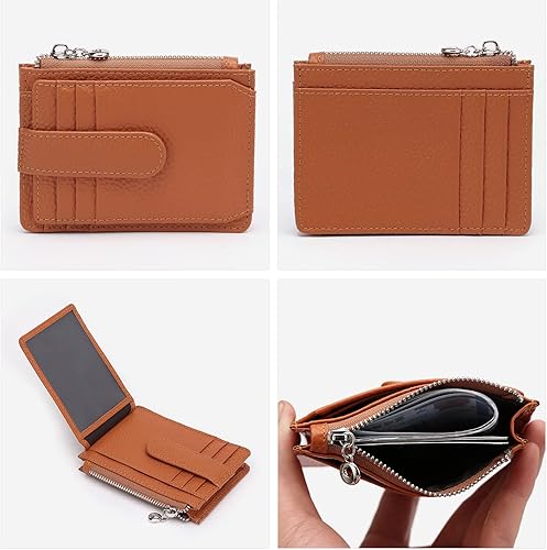Miniatura 4 de Cartera delgada para mujer delgada para mujer, tarjetero con bloqueo RFID, de piel auténtica, carteras pequeñas