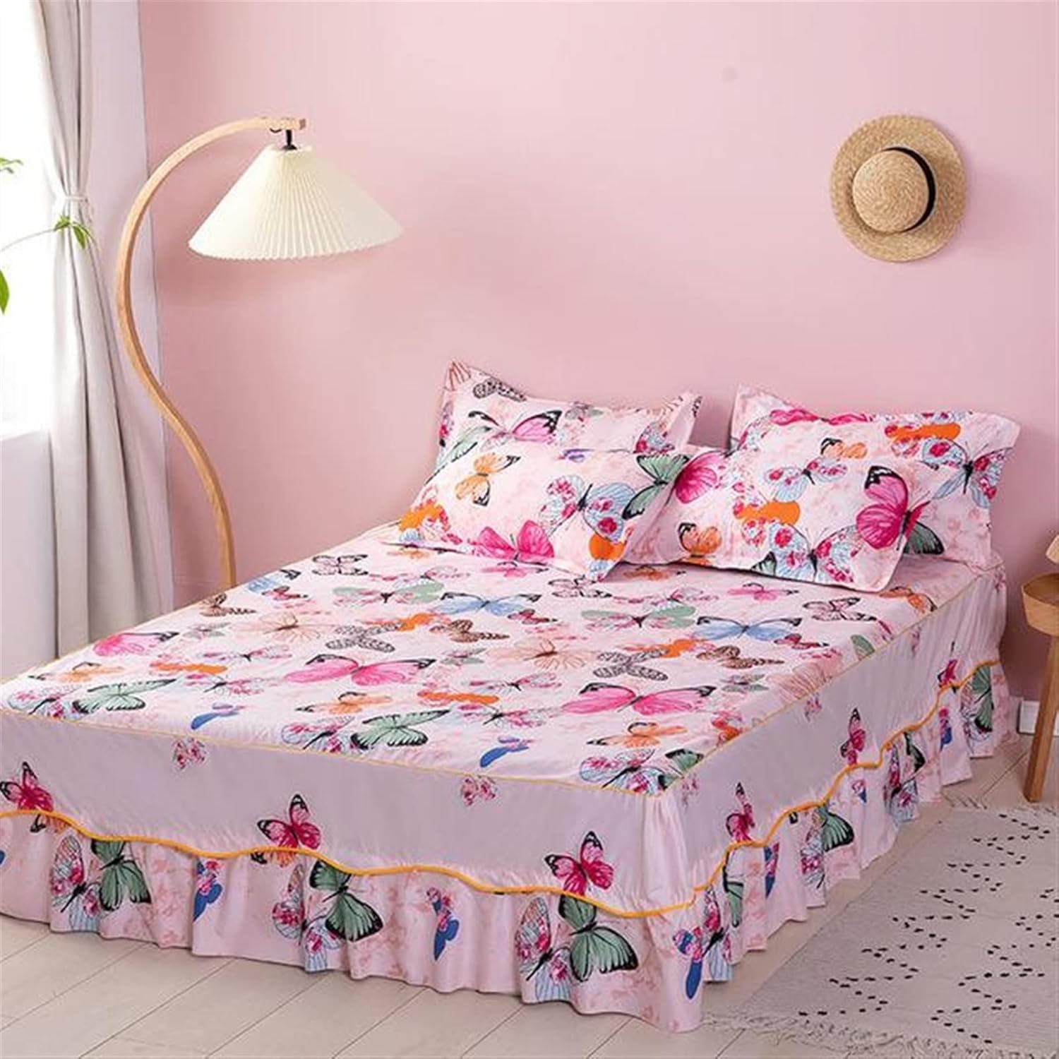 AGNBC 1PC Printed Soft Bed Sheet Skirt Wedding Bedspread