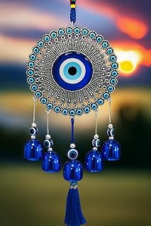 Paradigm Pictures 5 Bells Wind Chimes for Home Positive Energy, Evil Eye Hanging for Home, Evil Eye Home Decor Items, Hanging Decorative Items for Home