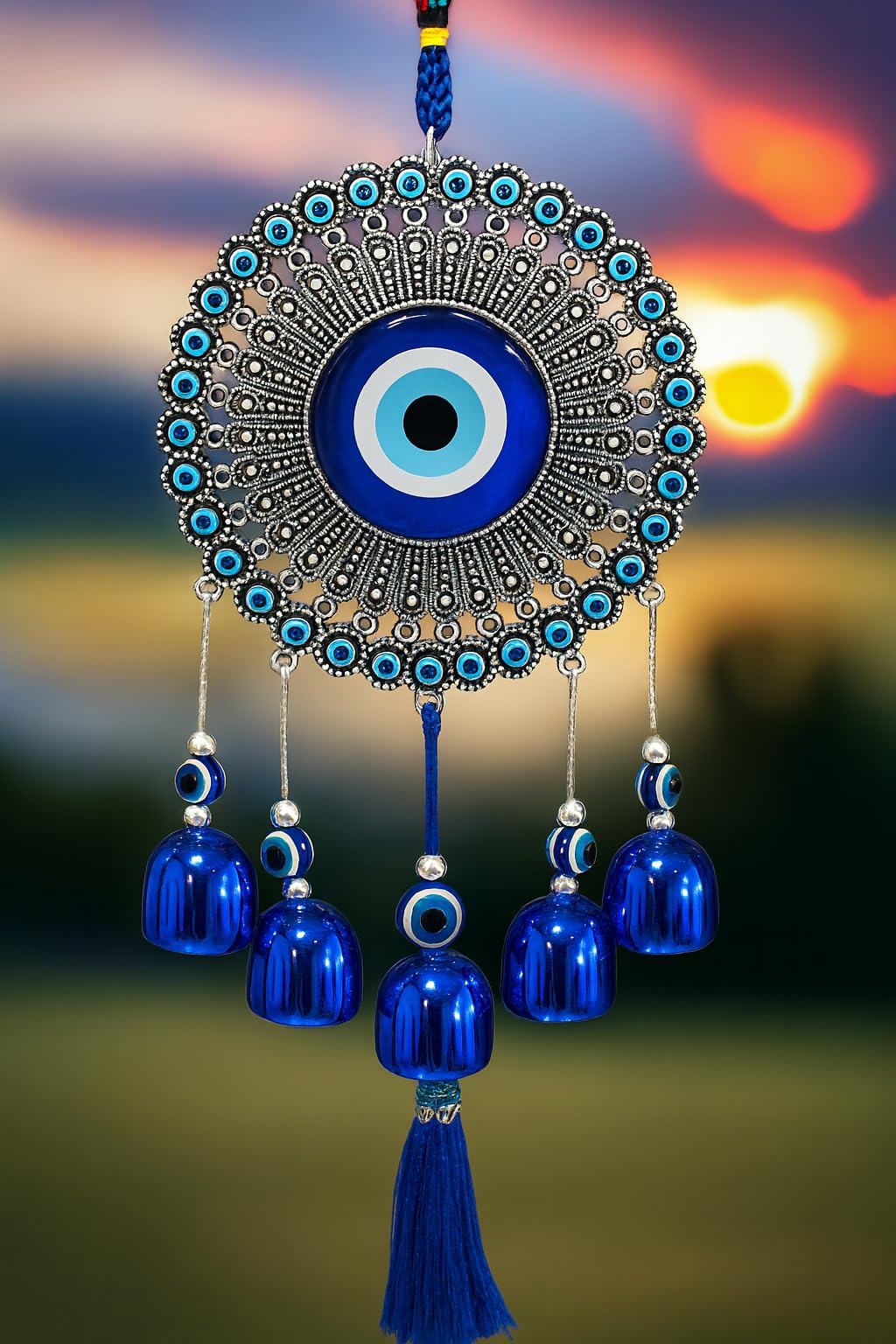 Paradigm Pictures 5 Bells Wind Chimes for Home Positive Energy, Evil Eye Hanging for Home, Evil Eye Home Decor Items, Hanging Decorative Items for Home