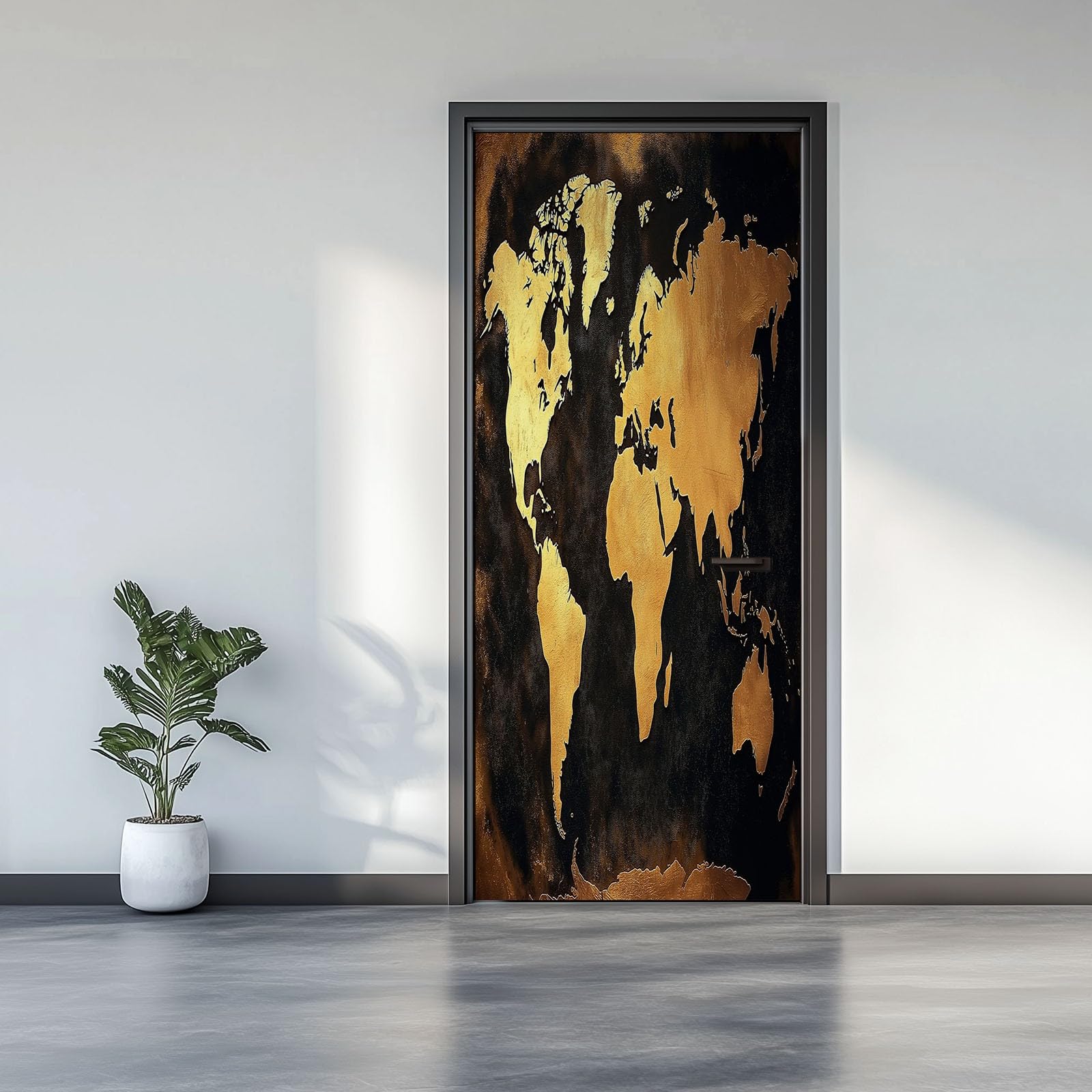 Gold Texture Door Mural Sticker for Interior Doors, Retro World Map ​Waterproof Self-Adhesive PVC ​Door Stickers Wall Decoration, Door Poster Stickers for Bedrooms ​Living Room, 85 x 215 cm