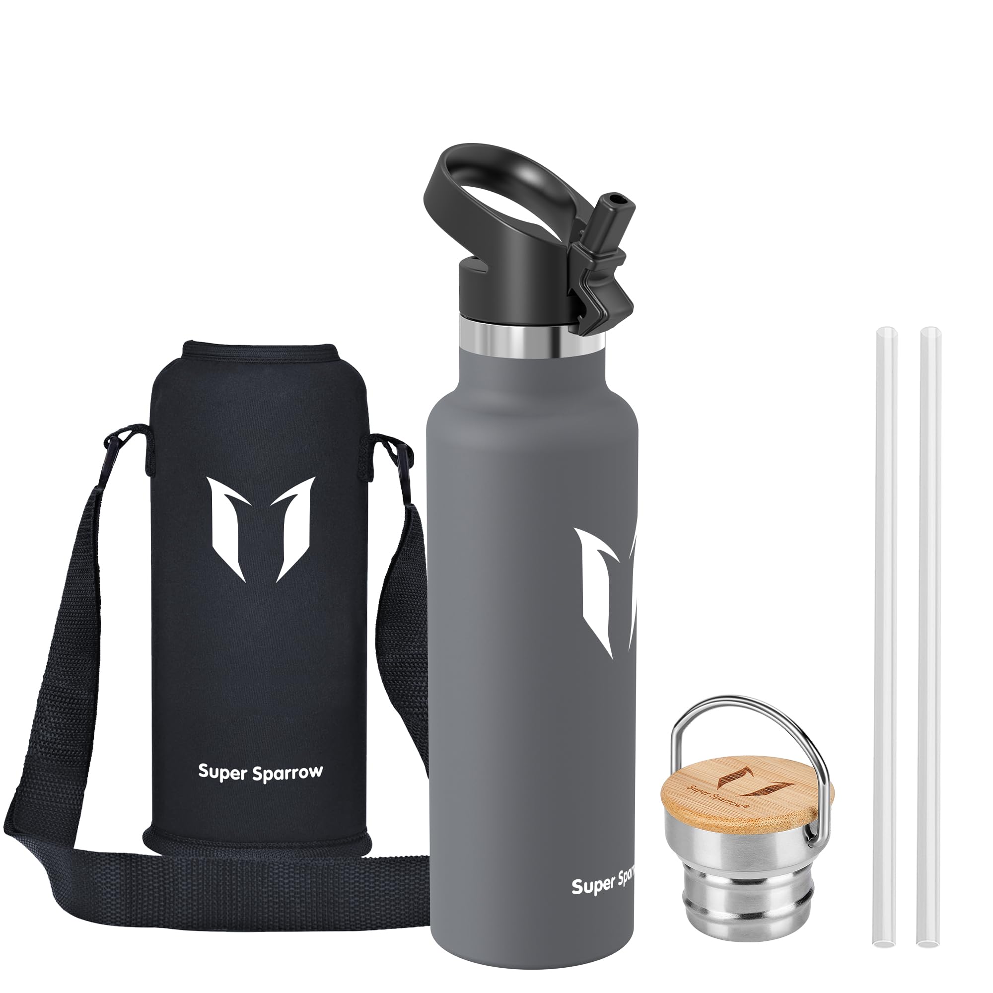 Super Sparrow Borraccia Termica - Bottiglia Termica Senza Perdite - 350ml/500ml/620ml/750ml/1L - Senza BPA Borracce Bambini - Per Scuola, Sport, Campeggio, Palestra, Ciclismo - Con 2 Tappi