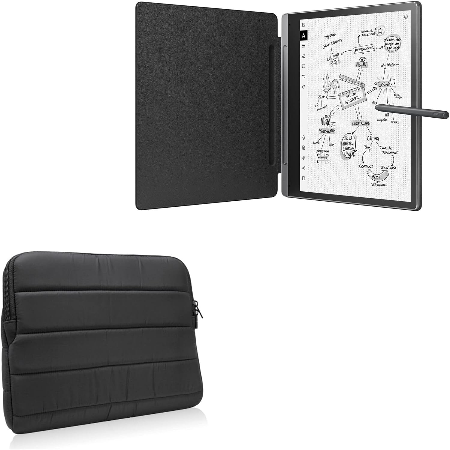 BoxWave Case Compatible with Lenovo Smart Paper (ZAC0) - Polar Jacket, Puffy Padded Material Zip Up Sleeve Pouch - Jet Black