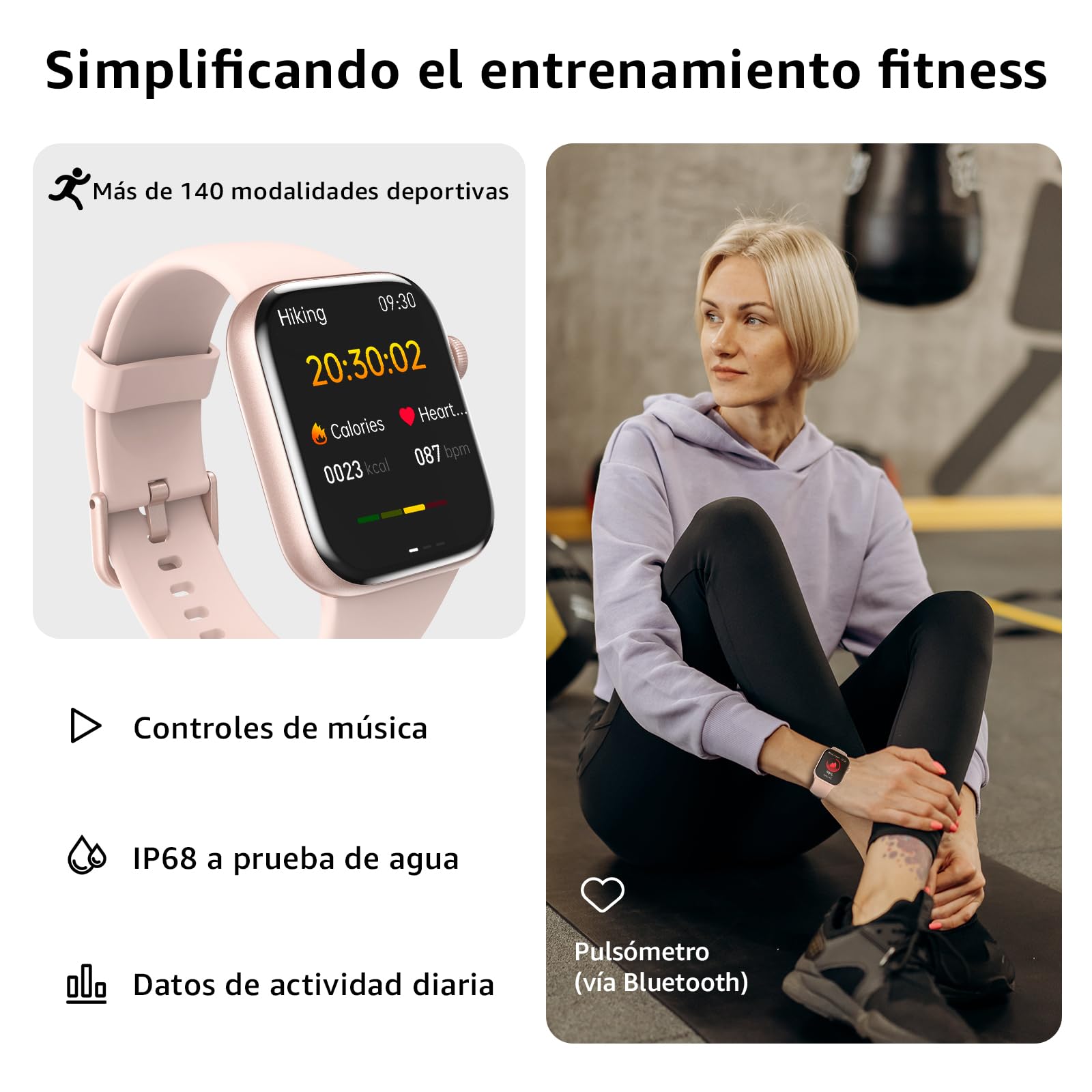 AcclaFit Reloj Inteligente Mujer Hombre, 1.85" Smartwatch con Llamadas Bluetooth, 140+ Modos Deportivos con SpO2/Pulsómetro/Monitor de Sueño/Podómetro, Impermeable IP68 para Android iOS Pink