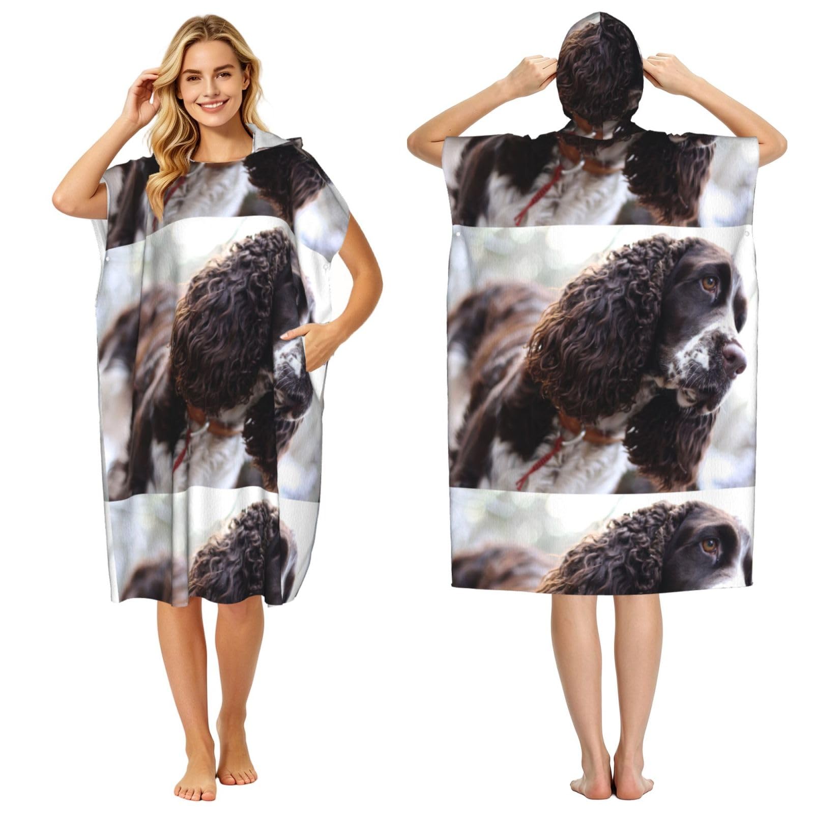Poadnly English Cocker Spaniel Brownish White Curly Dogs, Adult Hooded Beach Towel 90 x 110 cm,Changing Bath Robe, Surf Poncho Towel For Women Men