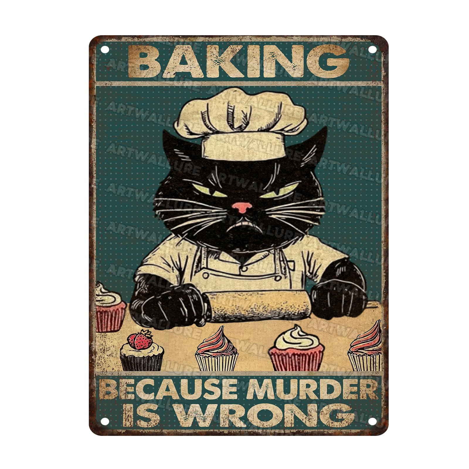Black Cat Vintage Sign Baking Because Murder is Wrong Metal Poster Signs for Bar Man Cave Home Bedroom Office Kitchen Sign 12x16inch