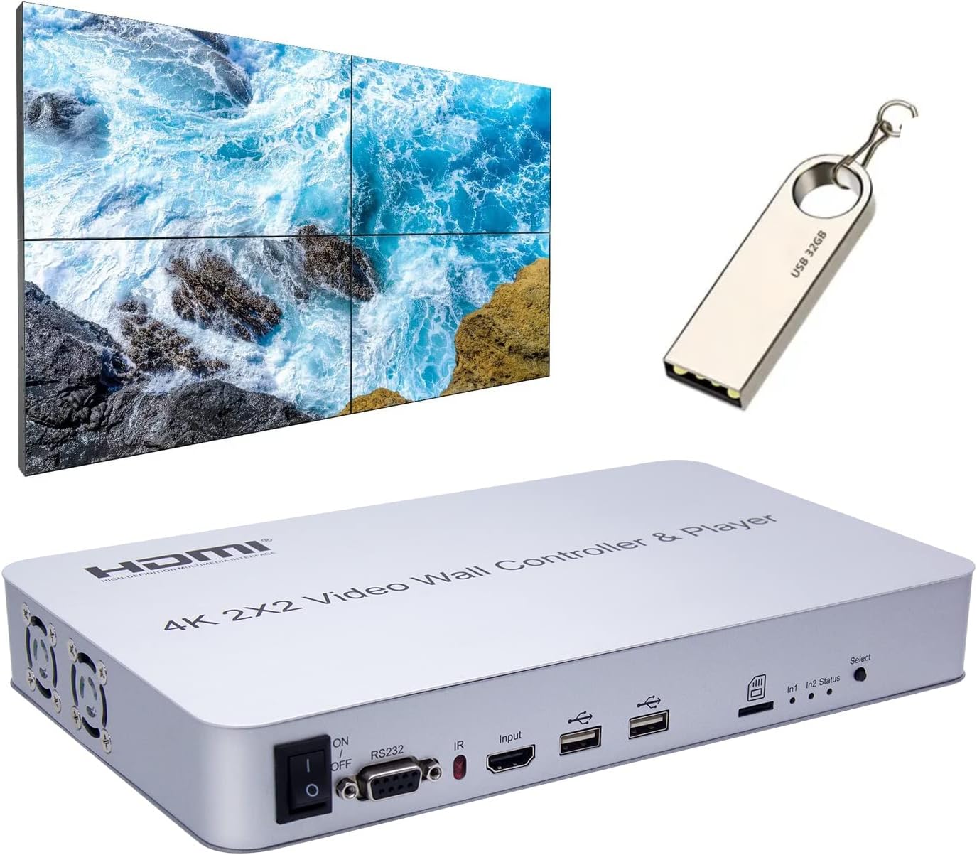 2x2 Video Wall Controller USB+HDMI Input HDMI Output with Media Player,4K Fully-Digital Processing HDMI Splitter 180 Degree Rotation, HD LCD Splicing Screen led TV Wall Monitor 1x3 1x4 2x1 1x2 3x1 4x1