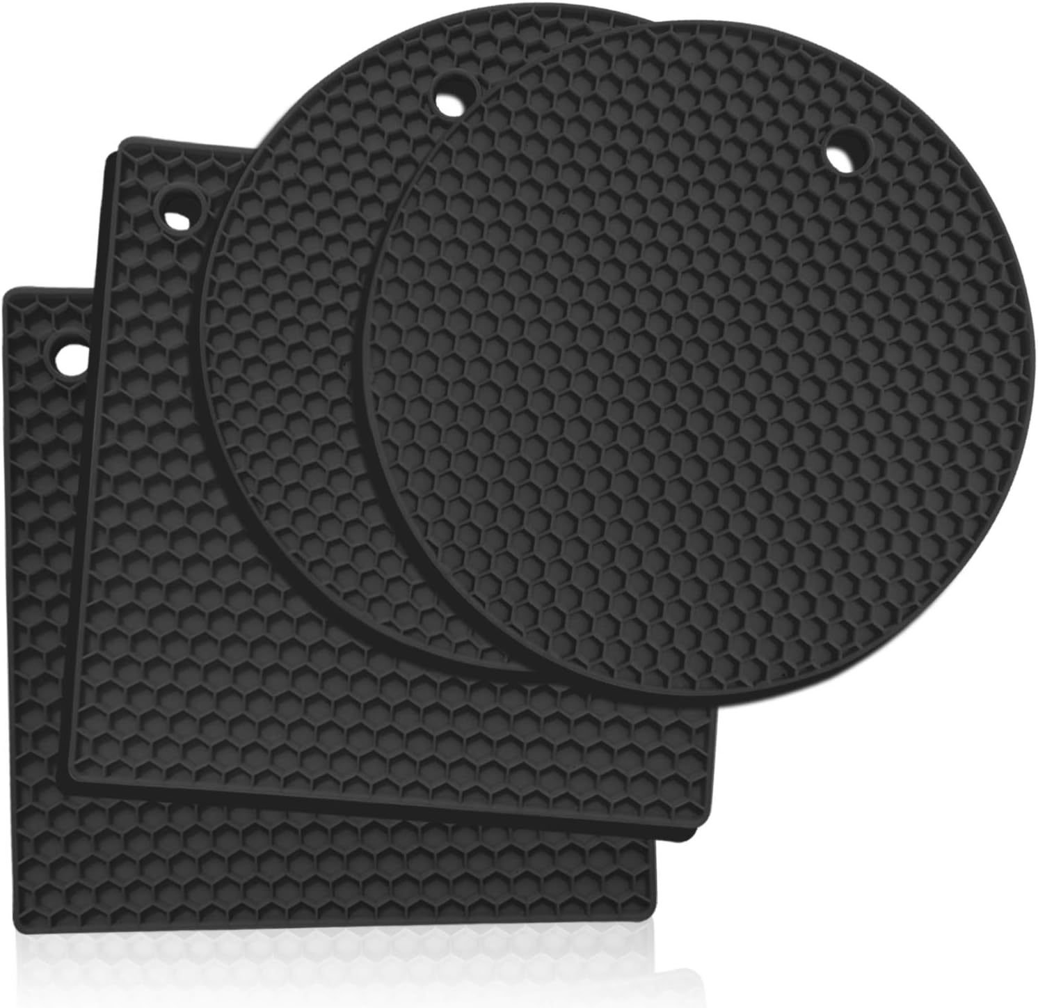 KITCHENATICS Trivets for Hot Dishes, Silicone Trivets for Hot Pots and Pans, Hot Pads for Kitchen, Pot Holders for Kitchen Heat Resistant Mats for Table, Silicone Trivet Mat Hot Plates, Black 4 Pcs