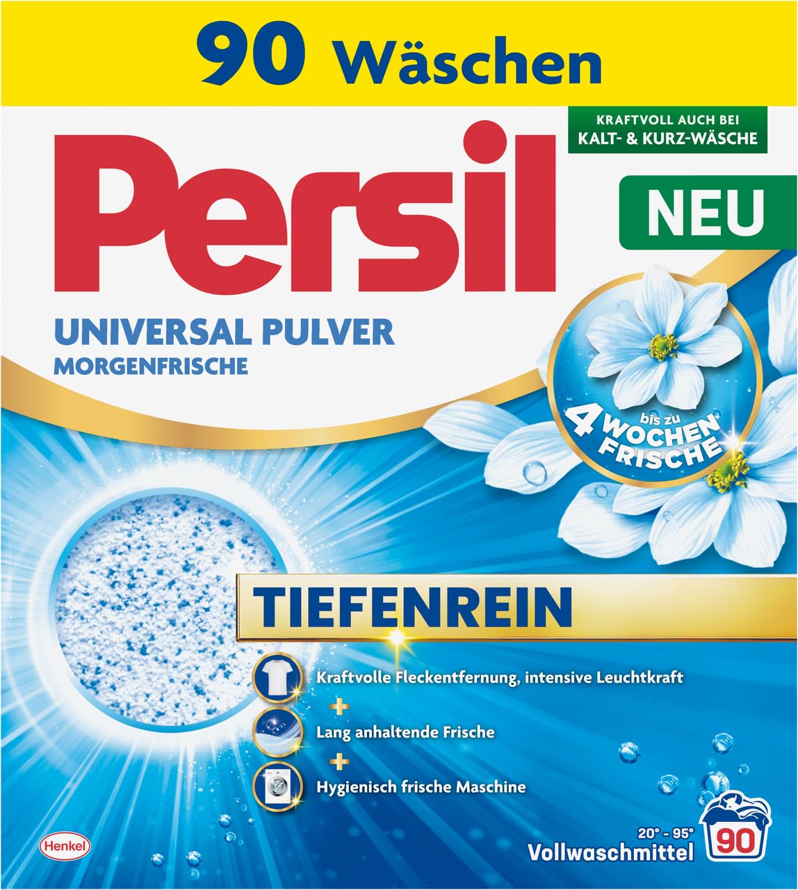PERSIL Universal Pulver Morgenfrische 90 WL 4,95 kg + PERSIL Universal Kraft-Gel Morgenfrische 100 WL 4,5 L + Pulver Color 75 WL 4,5 kg – Waschmittel Kombination für weiße & bunte Wäsche