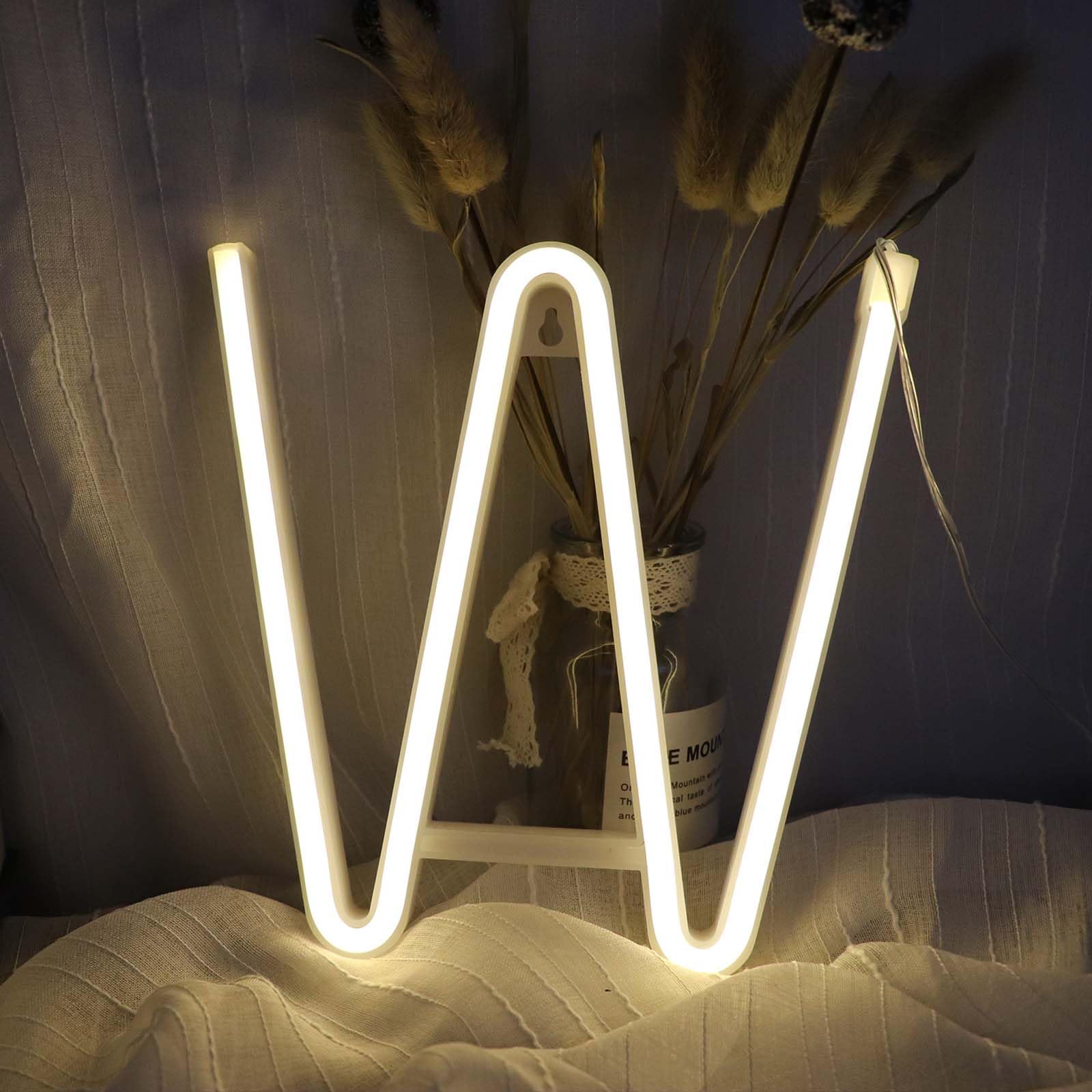 Warm White LED Neon Light for Room Decor - Custom Letters with USB & Battery Power Perfect Decoration for Bedroom Wall Shop Window Cafe Corner（Letters W) — image 1