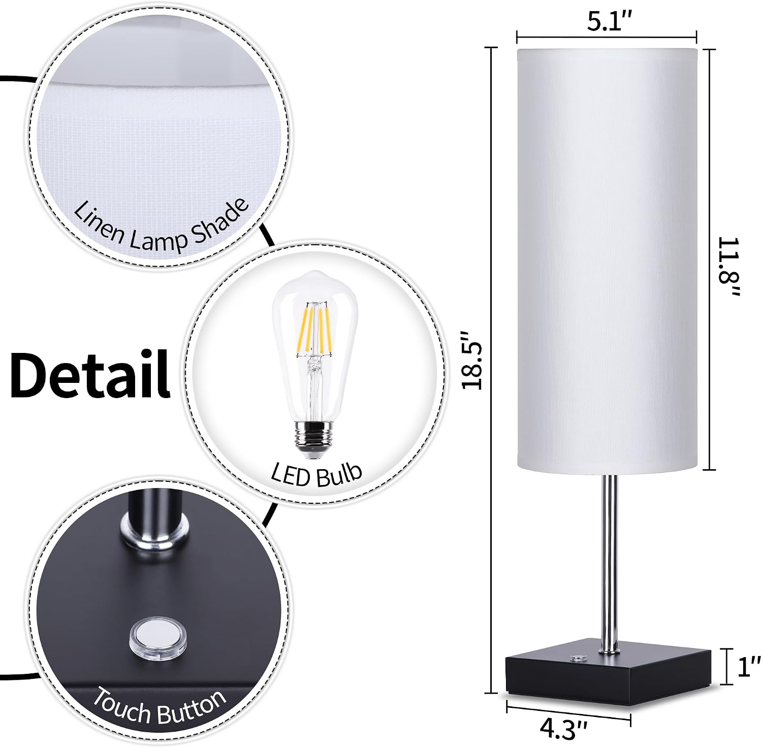 AVV Cordless Table Lamp, 5000mAh Battery Operated Lamp for Night Stand, 3 Modes Battery Powered Wireless Table Lamp, Touch Control Rechargeable Lamp for Bedroom, Living Room, 18 Inch White