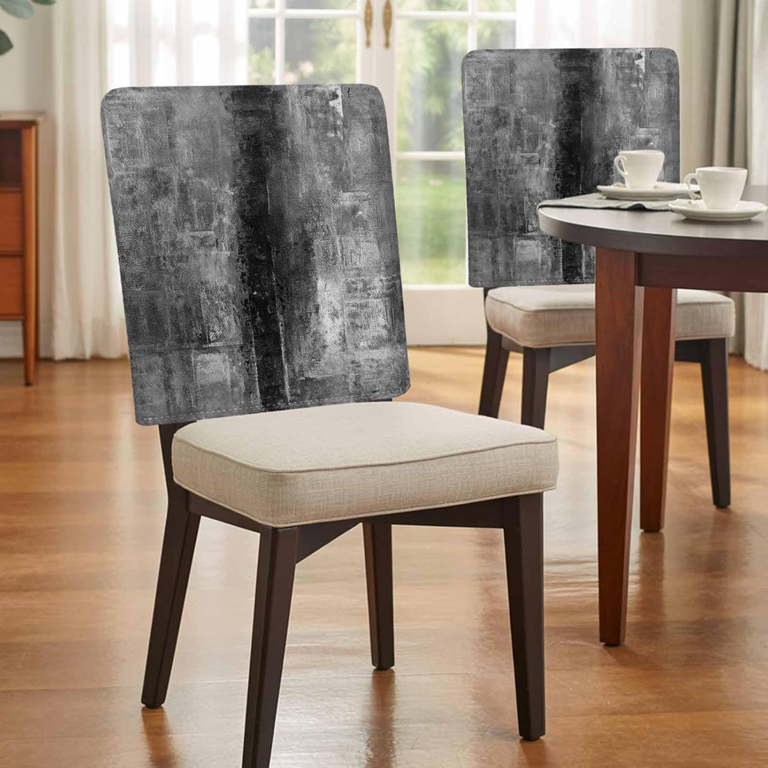 4 Packs Black Grey Painted Dining Chair Back Cover, Decorative Kitchen Dinner Chair Seat Covers Washable Chair Slip Covers,Slipcovers Protect for Dinning Room Abstract Contemporary Smear Graffiti Art