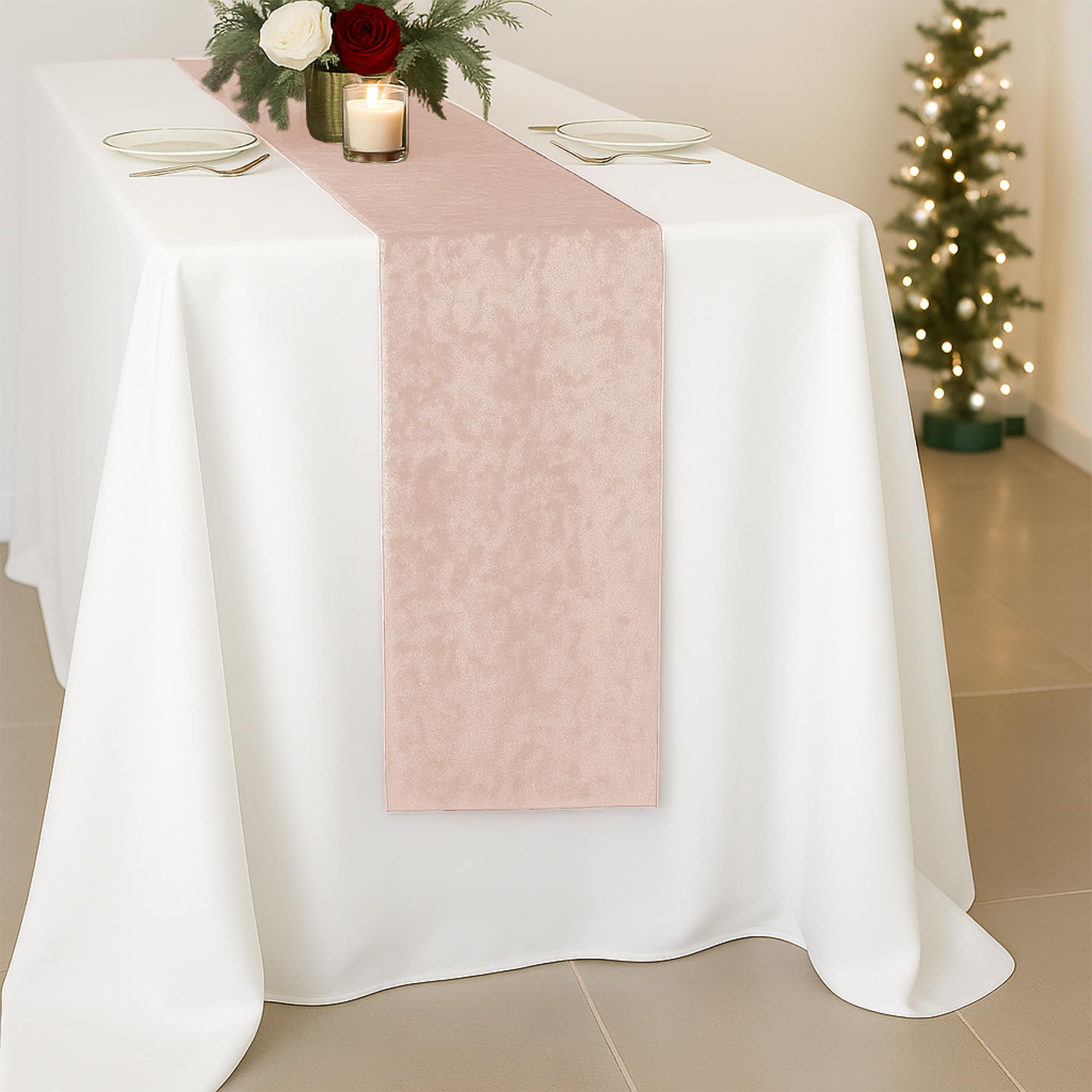 Lot de 10 chemins de table en velours écrasé pour fêtes et événements - Décoration de table de banquet de luxe - 33 x 274 cm - Pour mariage, printemps, Noël, maison, salle à manger