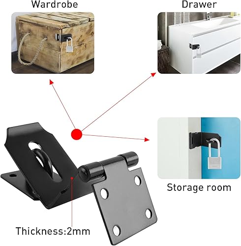 Miniatura 3 de HOWDIA Cerrojo de puerta de 4 pulgadas de 90 grados, acero inoxidable de seguridad en ángulo recto, cerrojo de bloqueo de seguridad para puerta de
