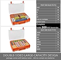 Vista 3 de Organizador de Baterías Caja Estuche Soporte de Almacenamiento con Probador - Capacidad para 269 Baterías de Doble Cara Paquete Variado, Contiene