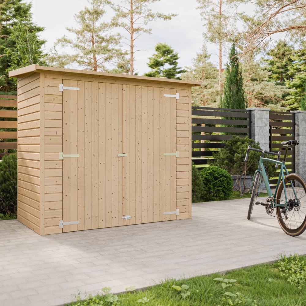 TIMBELA Gartenhaus Holz H194x123x223 cm/2.1 m², mit 17 mm Wandstärke - Geräteschuppen Holz ohne Boden, Gartenhütte Holz, Fahrrad Schuppen, Gerätehaus - Wasserfestes Dach TIMBELA M348