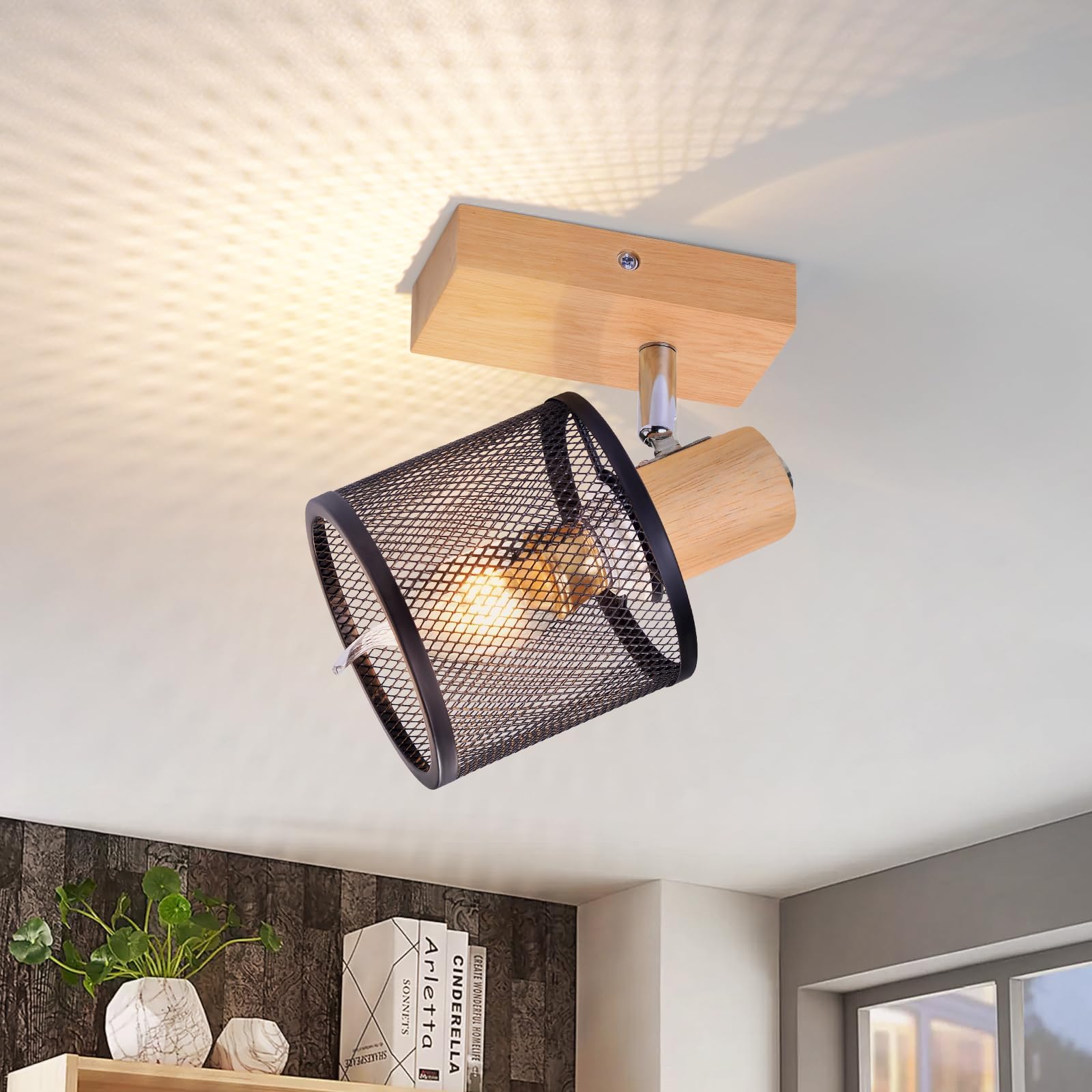 Ceiling Spotlight 1 Black Flame Ceiling Light - Ceiling Light E14 Wall Spotlight Swivel Spotlight Vintage Kitchen Wooden Ceiling Light Spot LED Living Room Bedroom