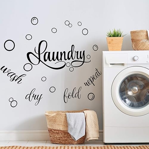 Miniatura 4 de Zonon Adhesivo de vinilo para cuarto de lavado, negro, decoración de pared para baño, letrero artístico de repetición de plegado y lavado en seco