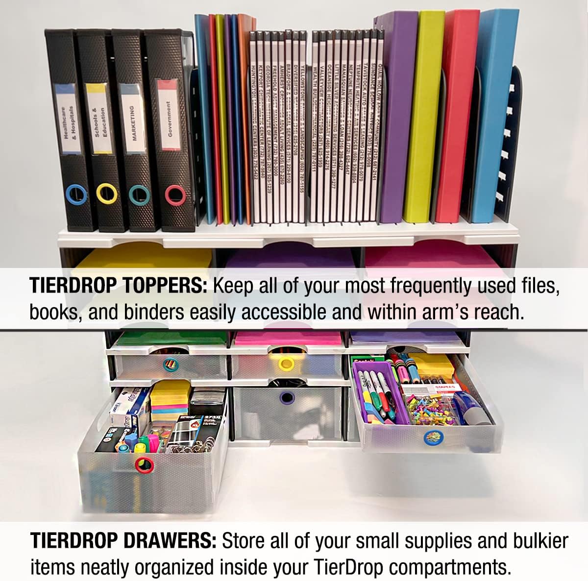 Ultimate Office TierDrop Desktop Organizer Document, Forms, Mail, and Classroom Sorter. 24 Letter Size Compartments with Optional Add-On Tiers for Easy Expansion - Gray w/Black - Lifetime Guarantee! : Office Products