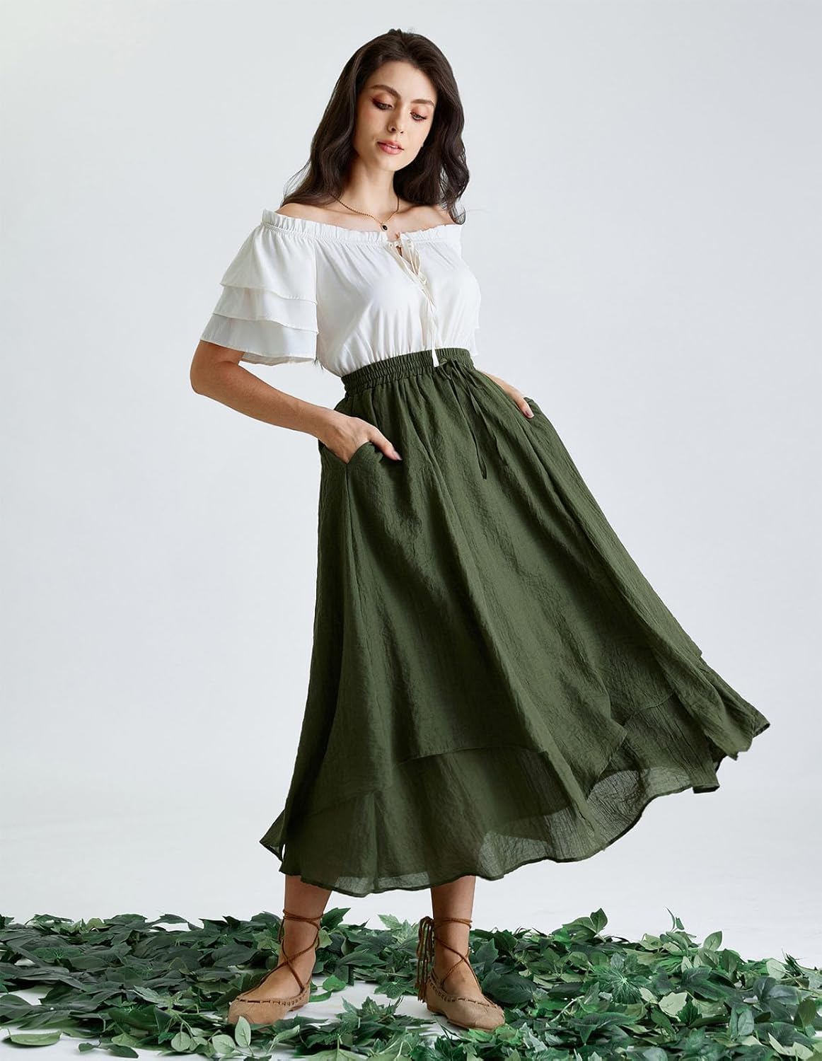 Scarlet Darkness Women Renaissance High Waist Skirt Double Layered Flowy Long Skirts - Image 7