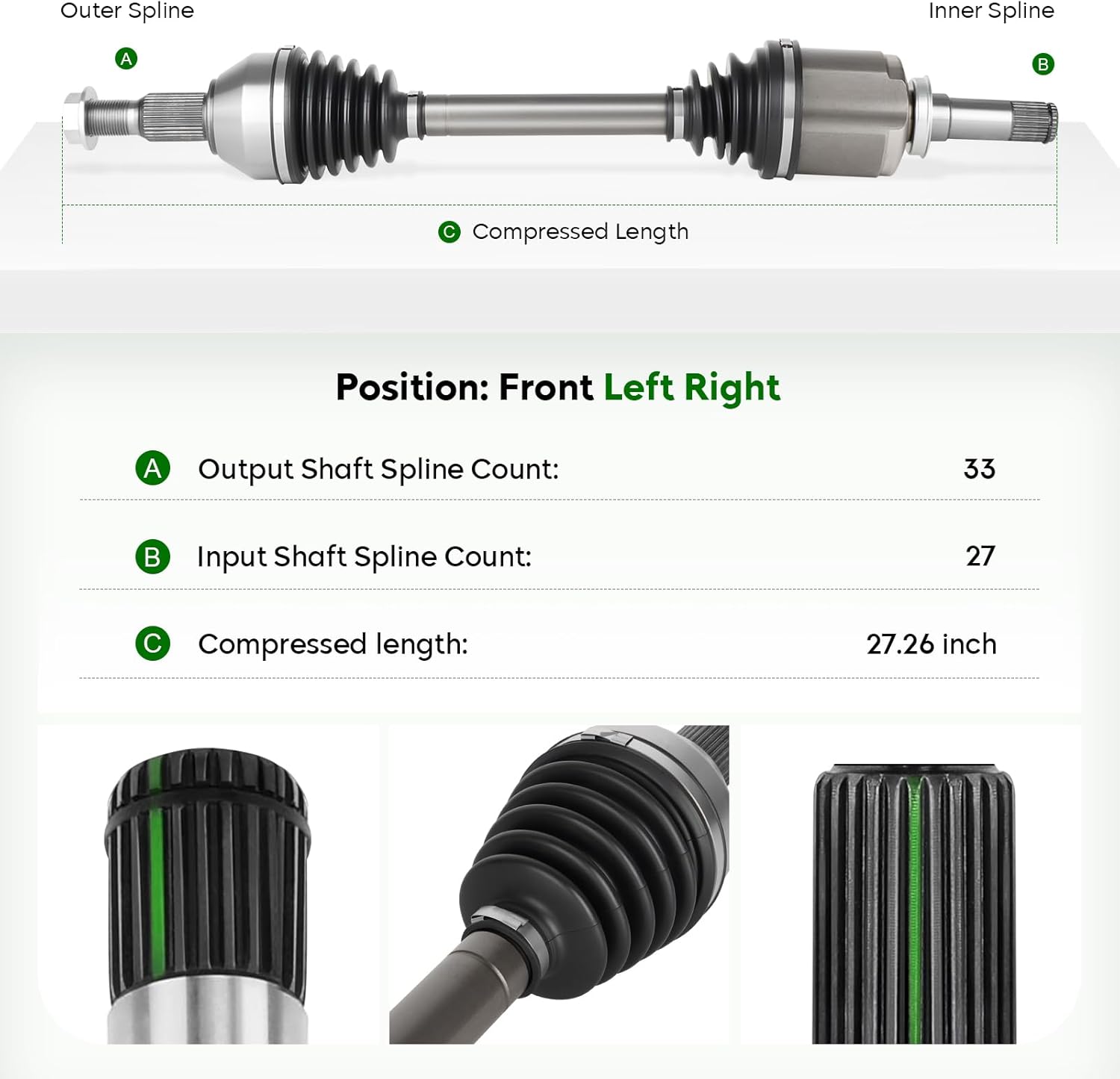 Front Left CV Axle Shaft Assembly fits for Chevrolet Traverse 2009-2017, for GMC Acadia 2007-2017, for Buick Enclave 2008-2017, for Saturn Outlook 2007-2010 3.6L, for 66-1466, Driver Side