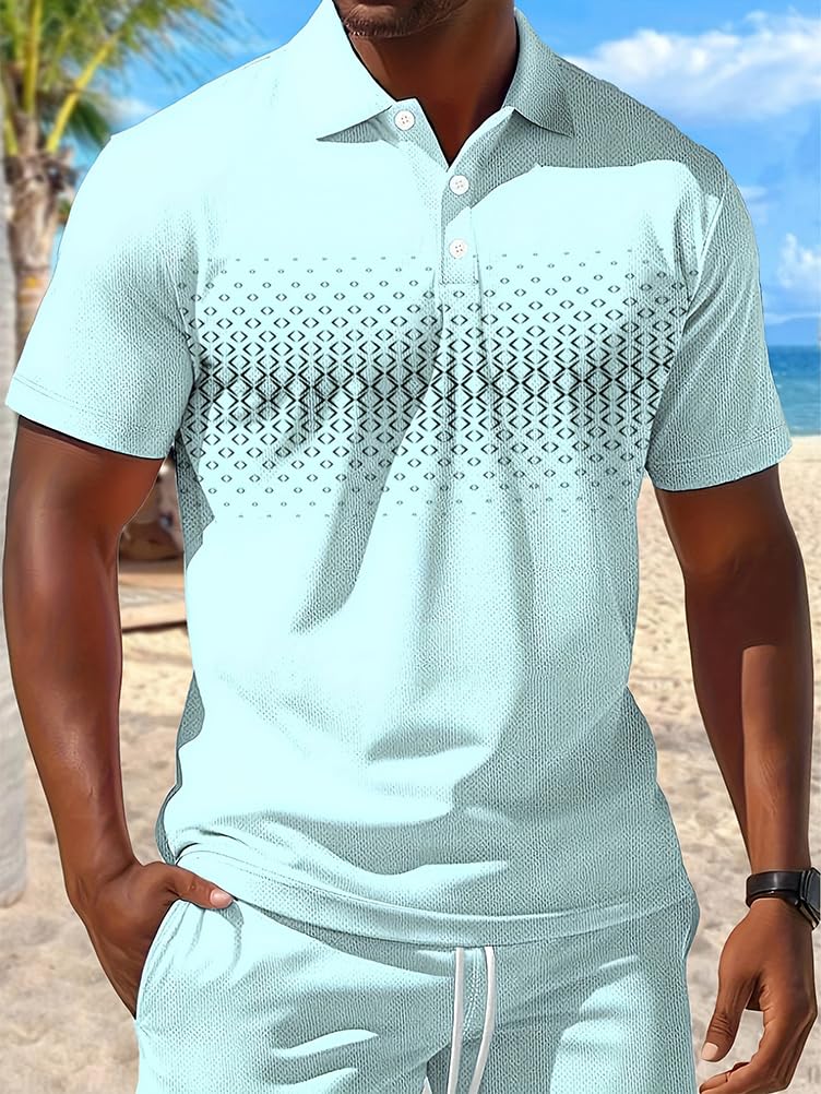 Completi Tuta da Uomo 2 Pezzi Stampa Maglietta Hawaiana T-Shirt + Pantaloncini Tuta Confort Manica Corta Casual Sportiva Allenamento Pigiama Estivo