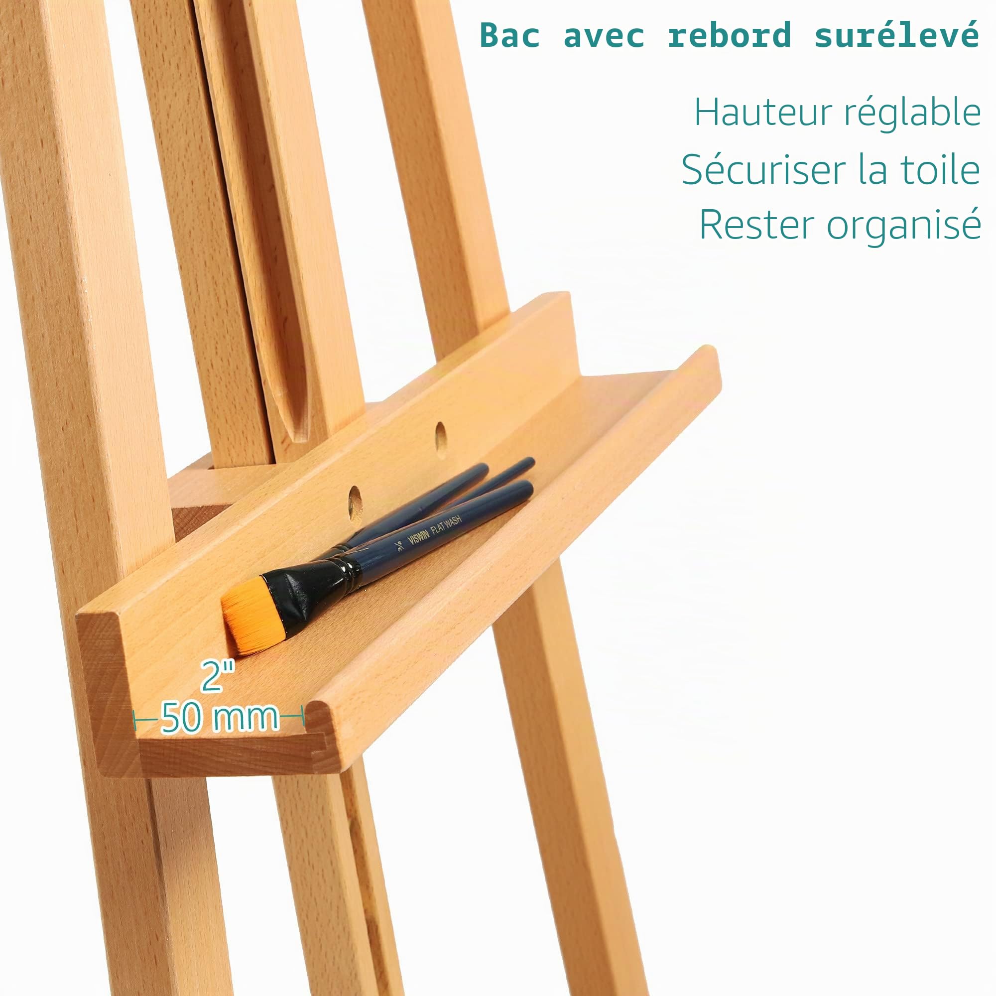 VISWIN Chevalet d'affichage à hauteur réglable de 57" à 76", peut contenir une toile jusqu'à 43", peut contenir 22 lb, support de chevalet en bois facile à assembler pour adultes, débutants