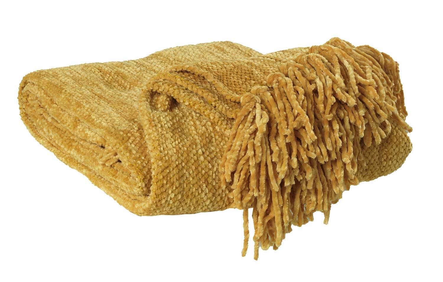 Kuscheldecke Wohndecke Tagesdecke | Chenille | Polyester | Goldfarben | 130x180 cm