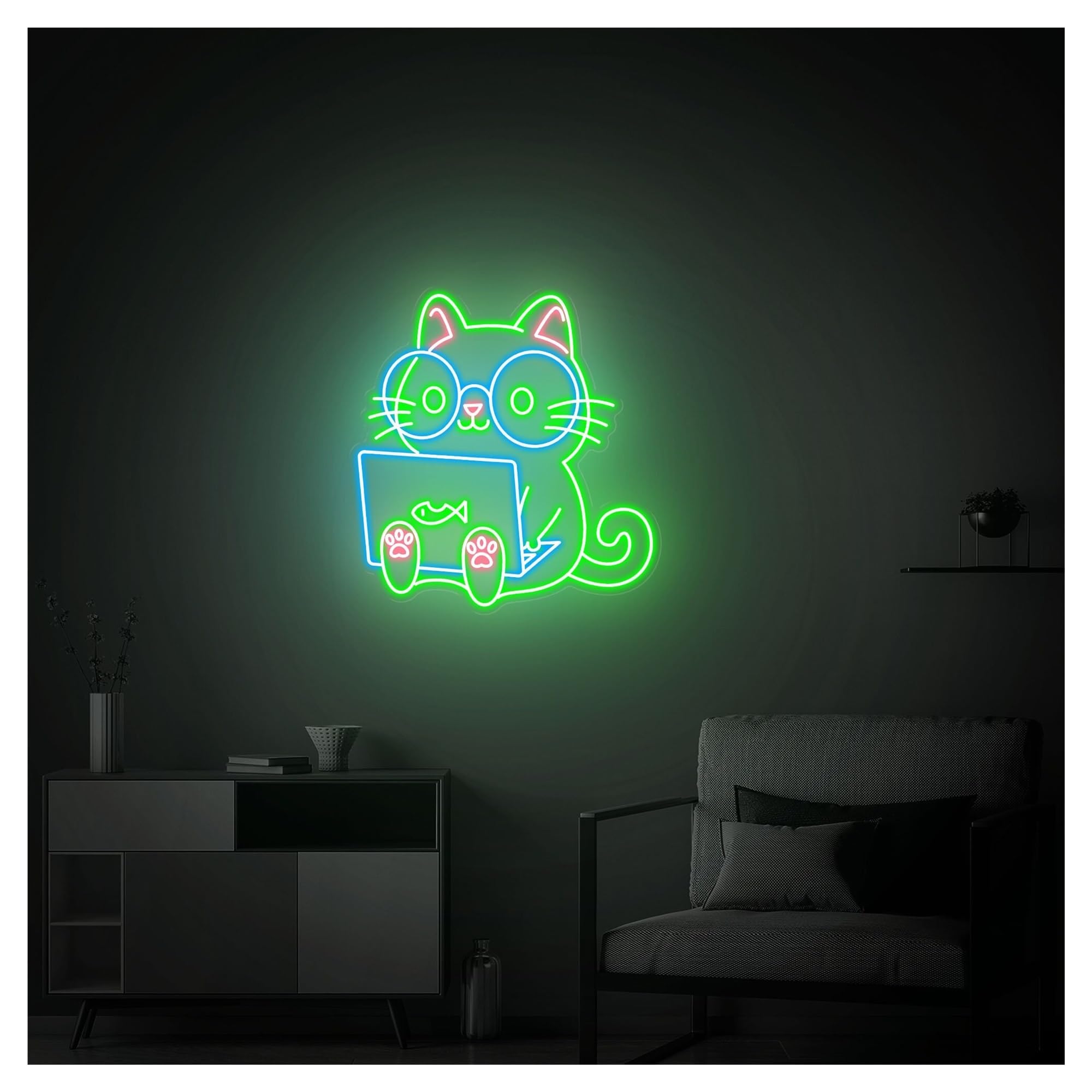 SHOUXI Sign Lamp Working Cat Neon Sign, Cute Animal Suitable for Home Decor with Brightness Adjustable 55cm