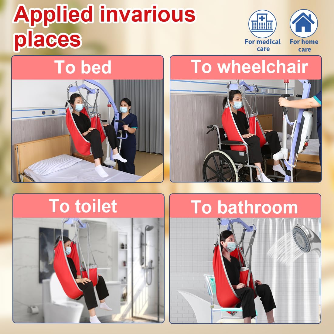 EZ Assistive Eslinga de pierna dividida para levantamiento de pacientes con espalda baja, correa de elevación para transferencia, posicionamiento y elevación, capacidad de peso de 500 libras (S-rojo)