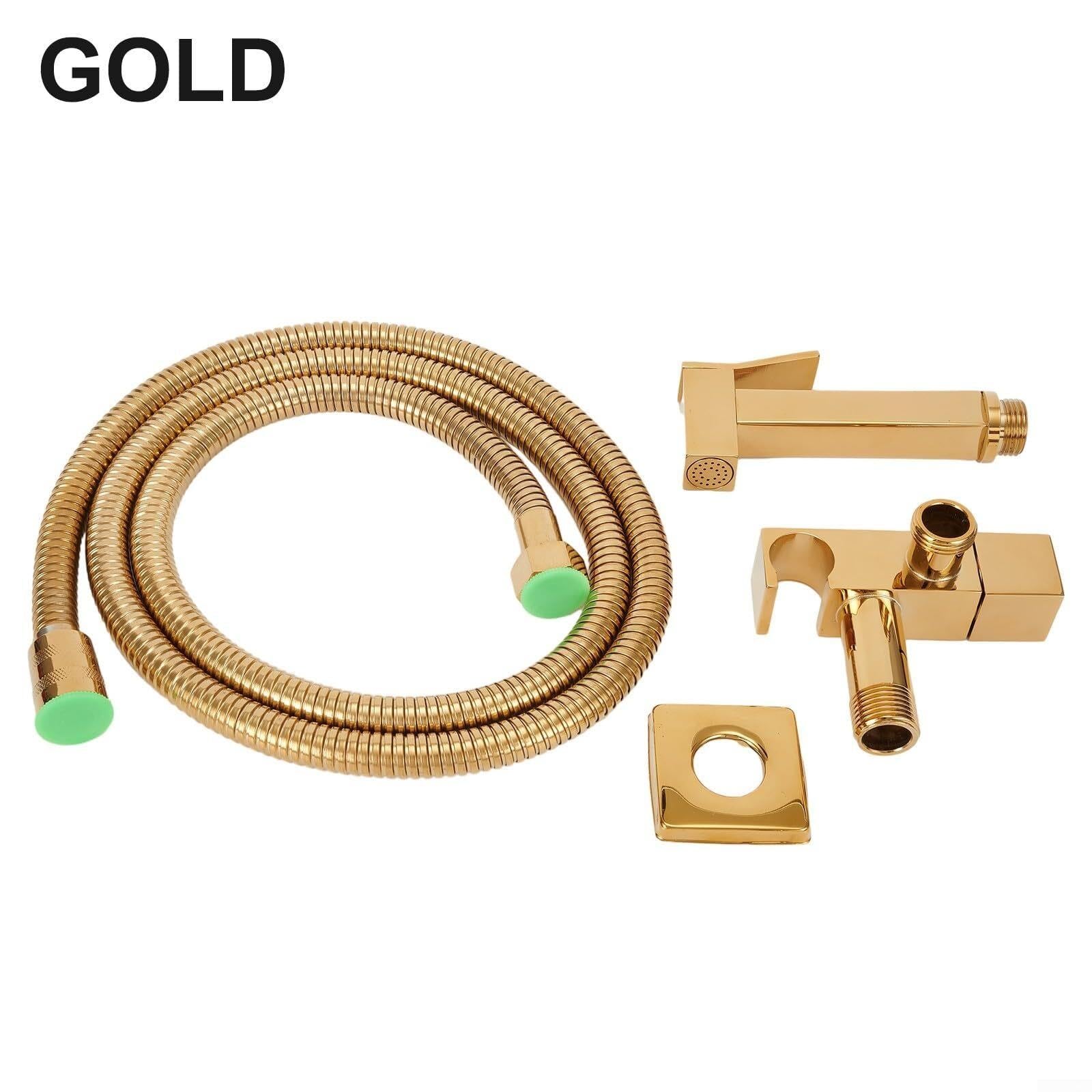 Rubinetto Lavabo Bidet a Parete in Ottone con Igienica Doccia WC Cromato | Doccetta WC in ottone massiccio, doccetta igienica con valvola fredda, facile installazione a parete, pressione potente.(Oro)