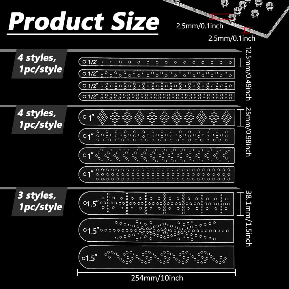 BENECREAT 11Pcs Acrylic Crystal Rivet Template, Rectangle Leather Punch Tool, Spacing Guides for Bracelets, Collars, and Belts to Add Bling, Hole: 2.5mm