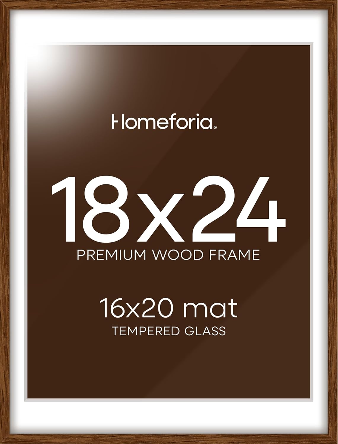 Homeforia 18x24 Walnut Poster Frame, High End Dark Oak 18x24 Brown Wooden Picture Frames with Mat 16x20, 18 x 24 Wood Frame Matted to 16 by 20, 24x18 Hanging Frames, Tempered Glass, Wall Kit, Set of 1 18x24 Wood Brown Oak