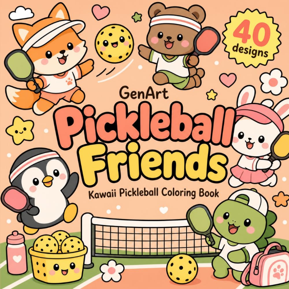 Pickleball Friends Coloring Book: Simple and Adorable Chibi Animals and Happy Paddles for Easy Relaxation and All-Ages Fun