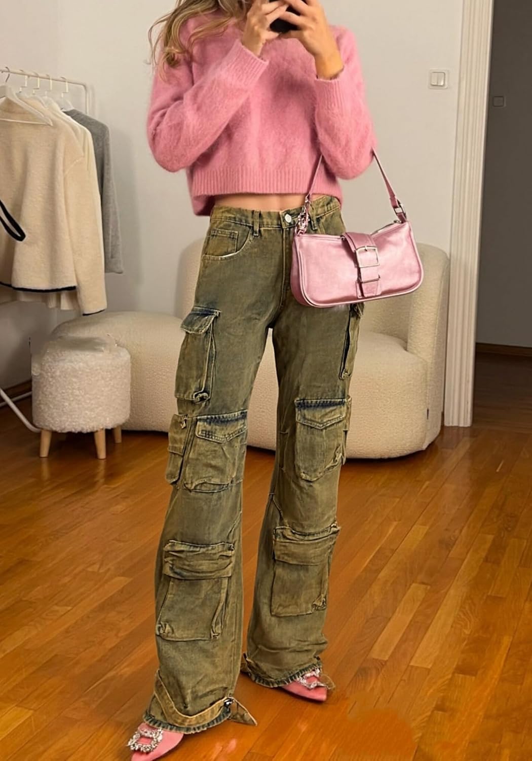 Vaceky Denim Baggy Jeans Women Straight Leg Y2K Distressed Cargo Joggers with Pockets - Image 5