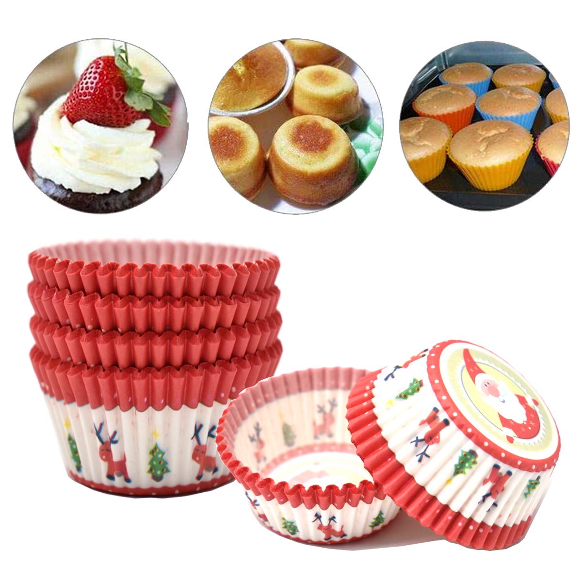 COcnny 240 Stück Mini-Cupcake-Förmchen Weihnachten – Rot, Gold, Grün, Fettabweisend, Für Backen & Süßigkeiten