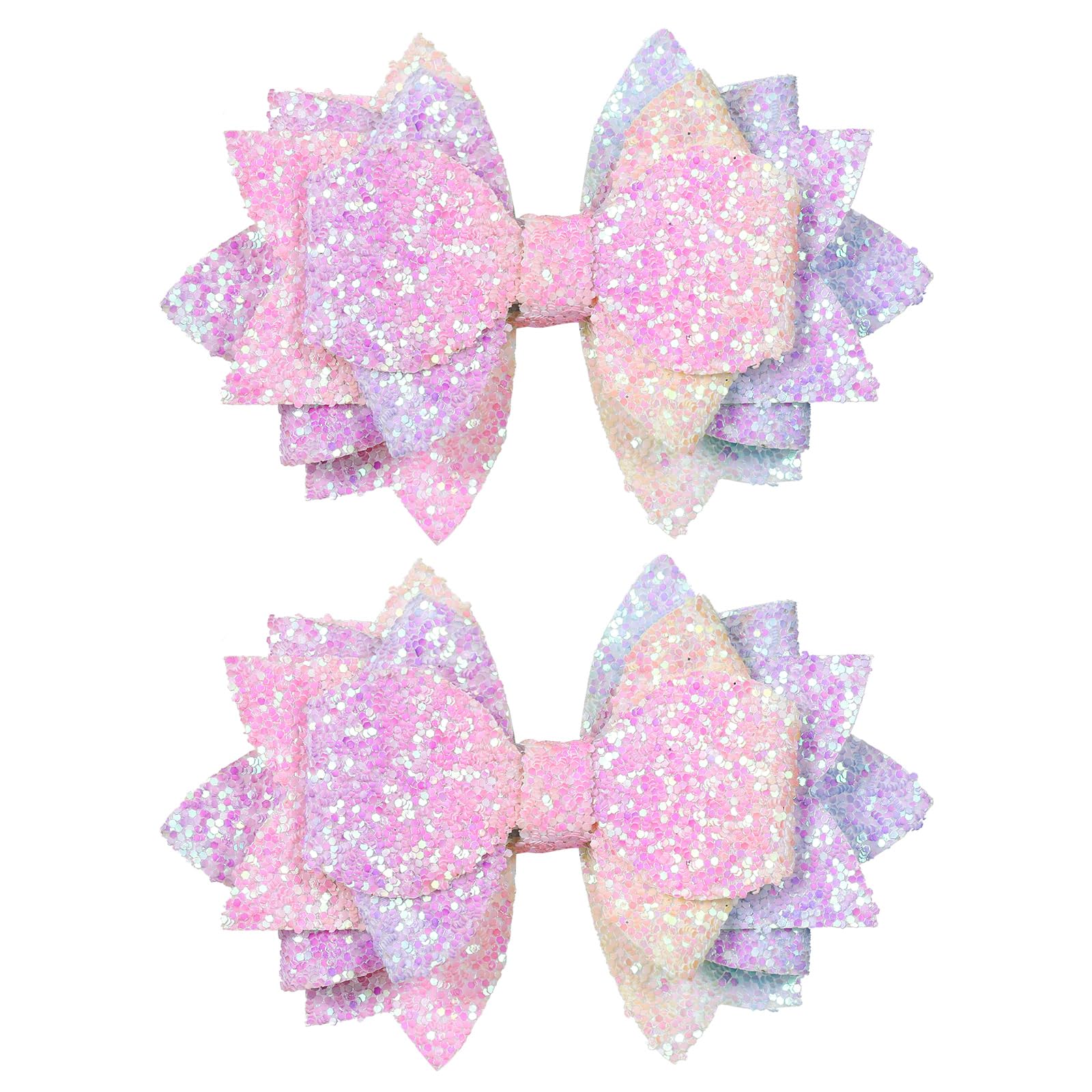 Glitter Bow Hair Clips 4 Layers Sparkly Sequin Hair Bows 3.6 Inch Kids Girls Holiday Cheer Hair Accessories for Halloween Christmas Birthday, Rainbow