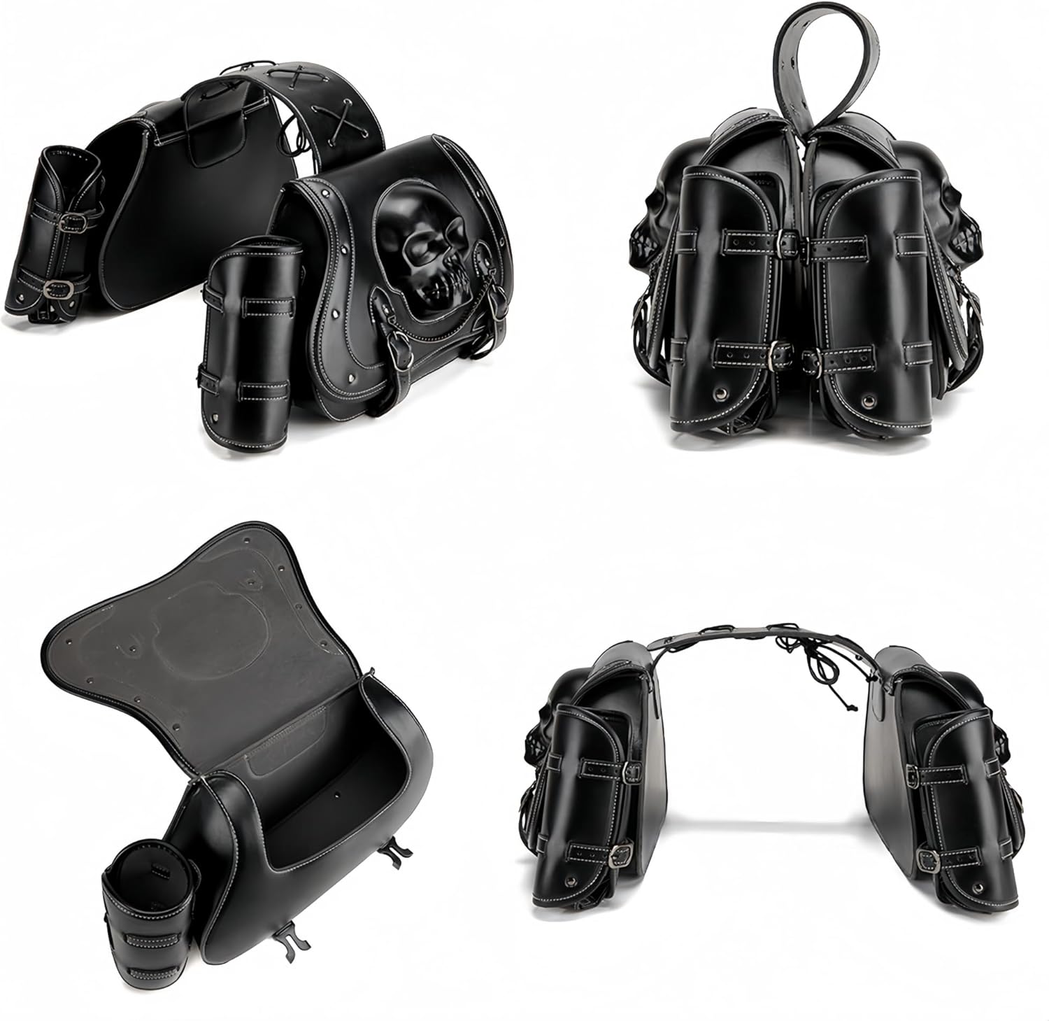 Motorcycle Saddlebag, 30L Leather Waterproof Side Saddle Bags with Cup Holder, Universal Powersports Saddlebags for Harley Davidson Sportster Dyna Softail Honda Shadow Rebel Yamaha Vulcan