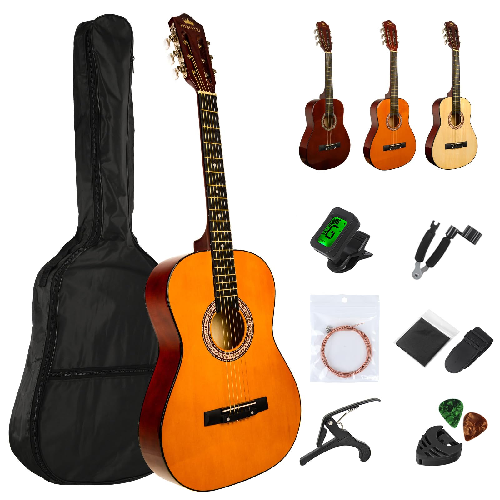 38in Acoustic Guitar Travel Guitar Beginner Introductory Practice Guitar For Teens Students with Soft Case
