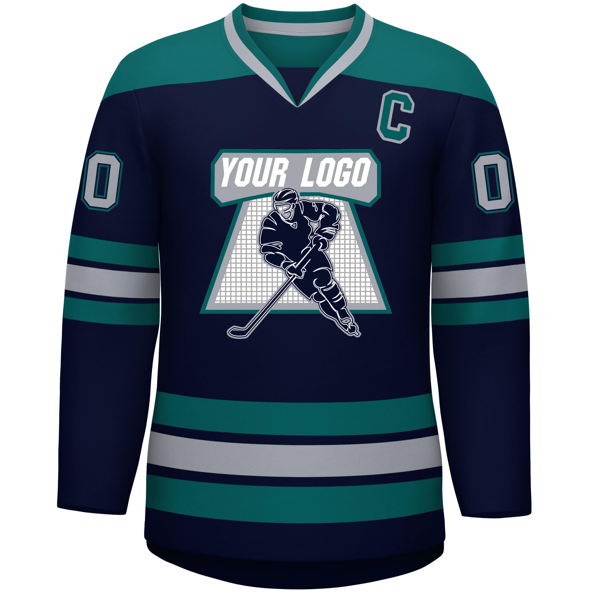Custom Hockey Jersey Stitched or Printed Name Number V-Neck Athletic Jersey