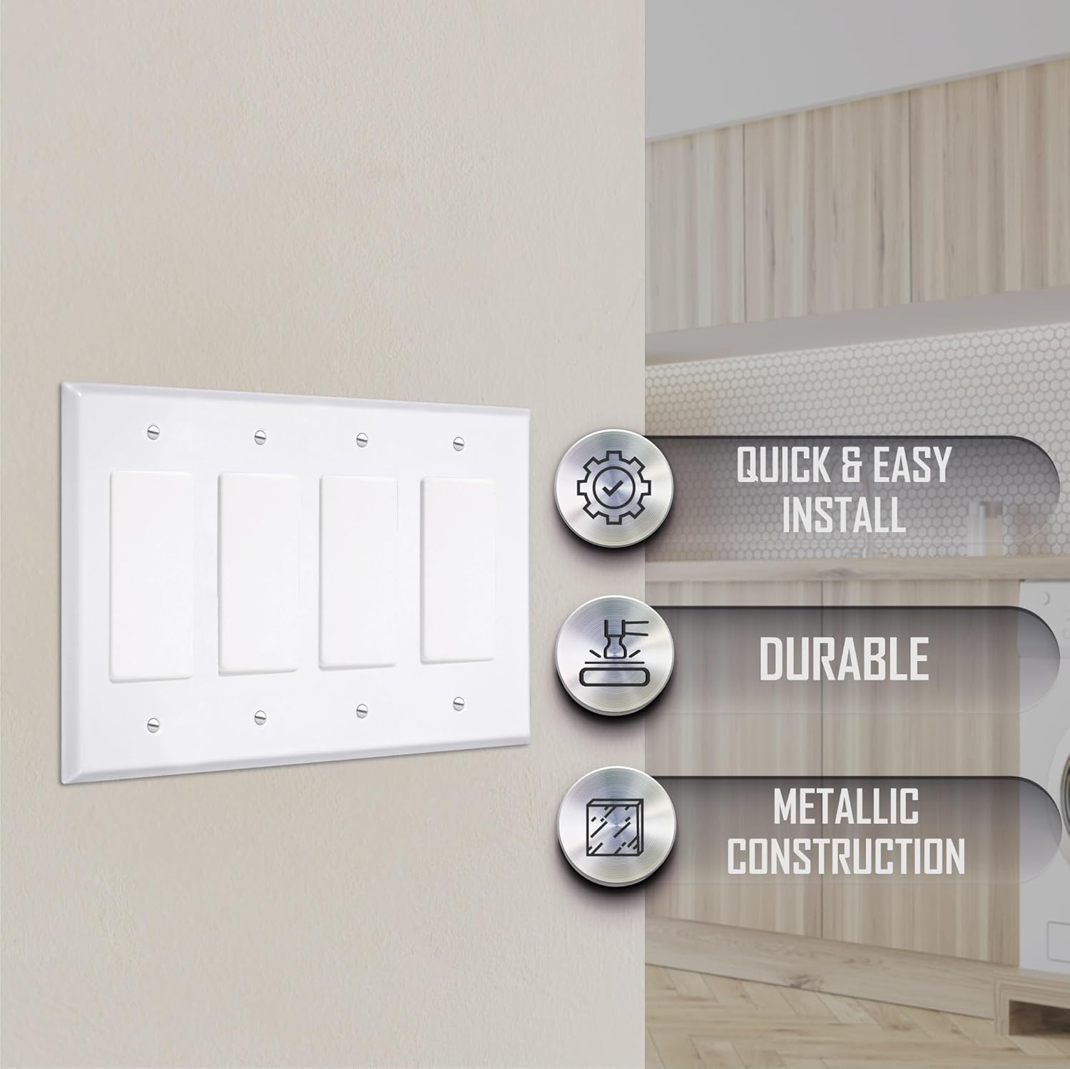 TayMac WW-RRRR Standard Metallic Wallplate with Four Decorator/Rocker, Four Gang, White Smooth