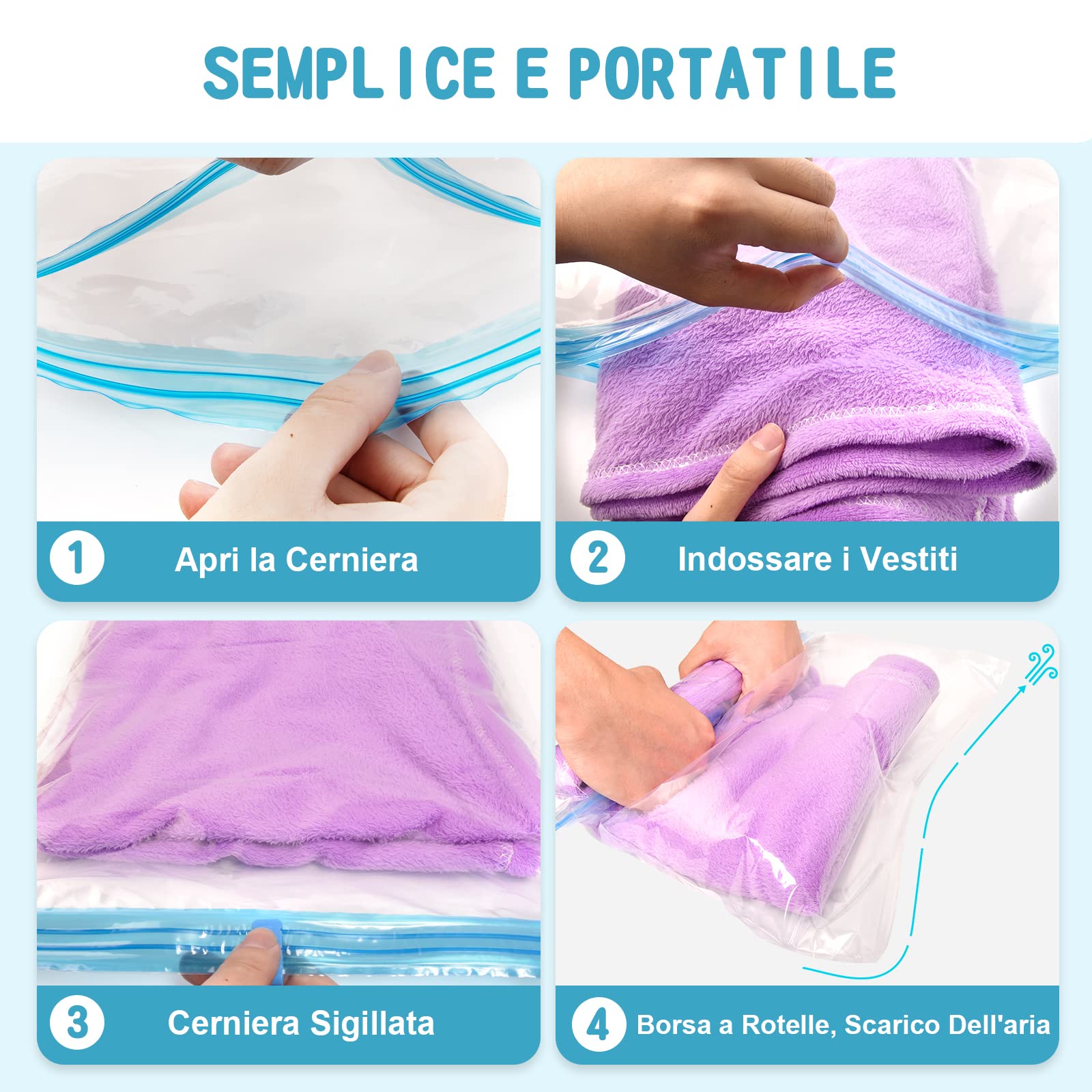 Sacchetti Sottovuoto Vestiti 8 Pezzi - 3 XL 65x100cm, 3 M 50x70cm, 2 S 60x40cm - Foto 10