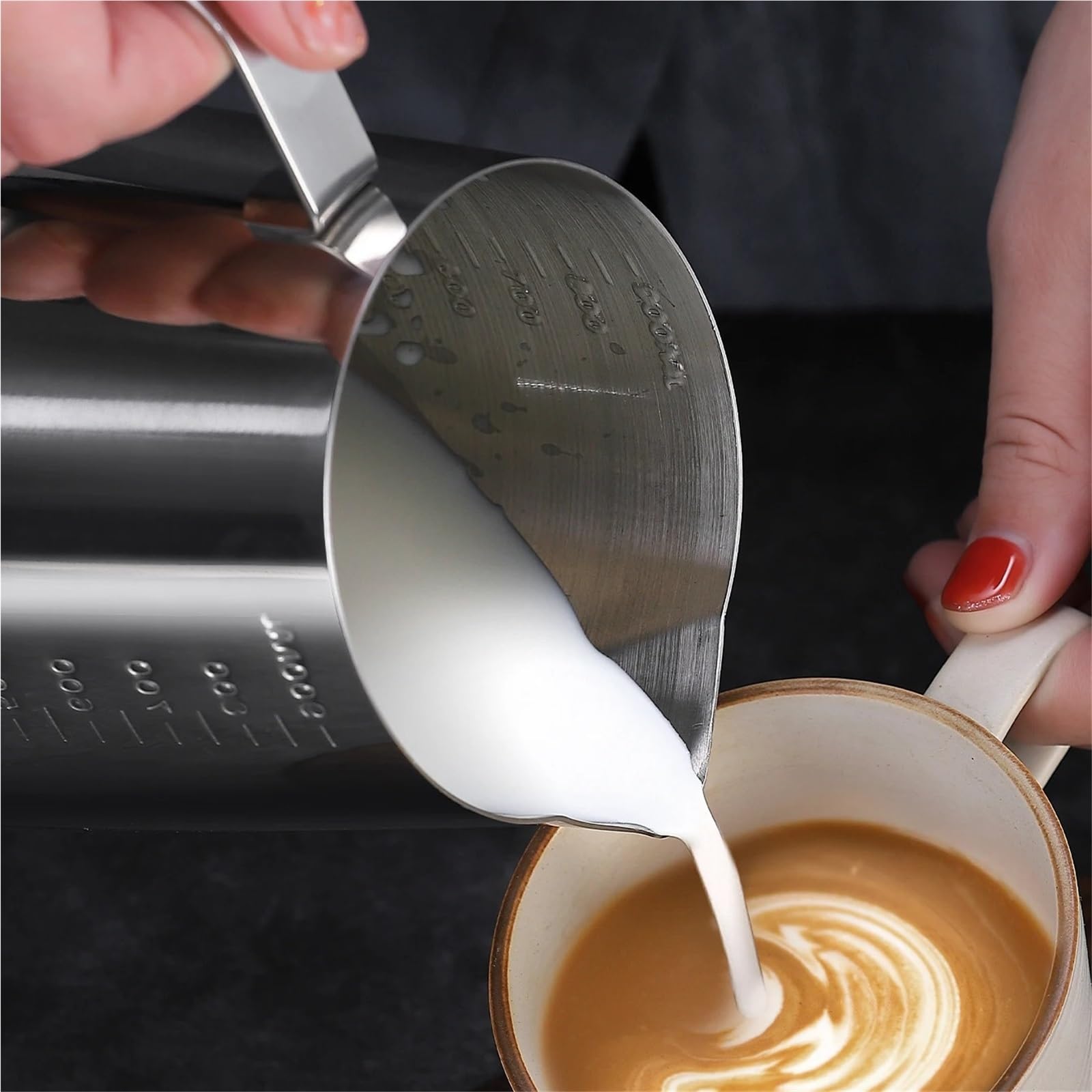 Jarras espumadoras de leche, jarra espumadora de acero inoxidable para café, 550 ml, 350 ml, 140 ml, 900 ml, perfecta para lattes, capuchinos y chocolate caliente