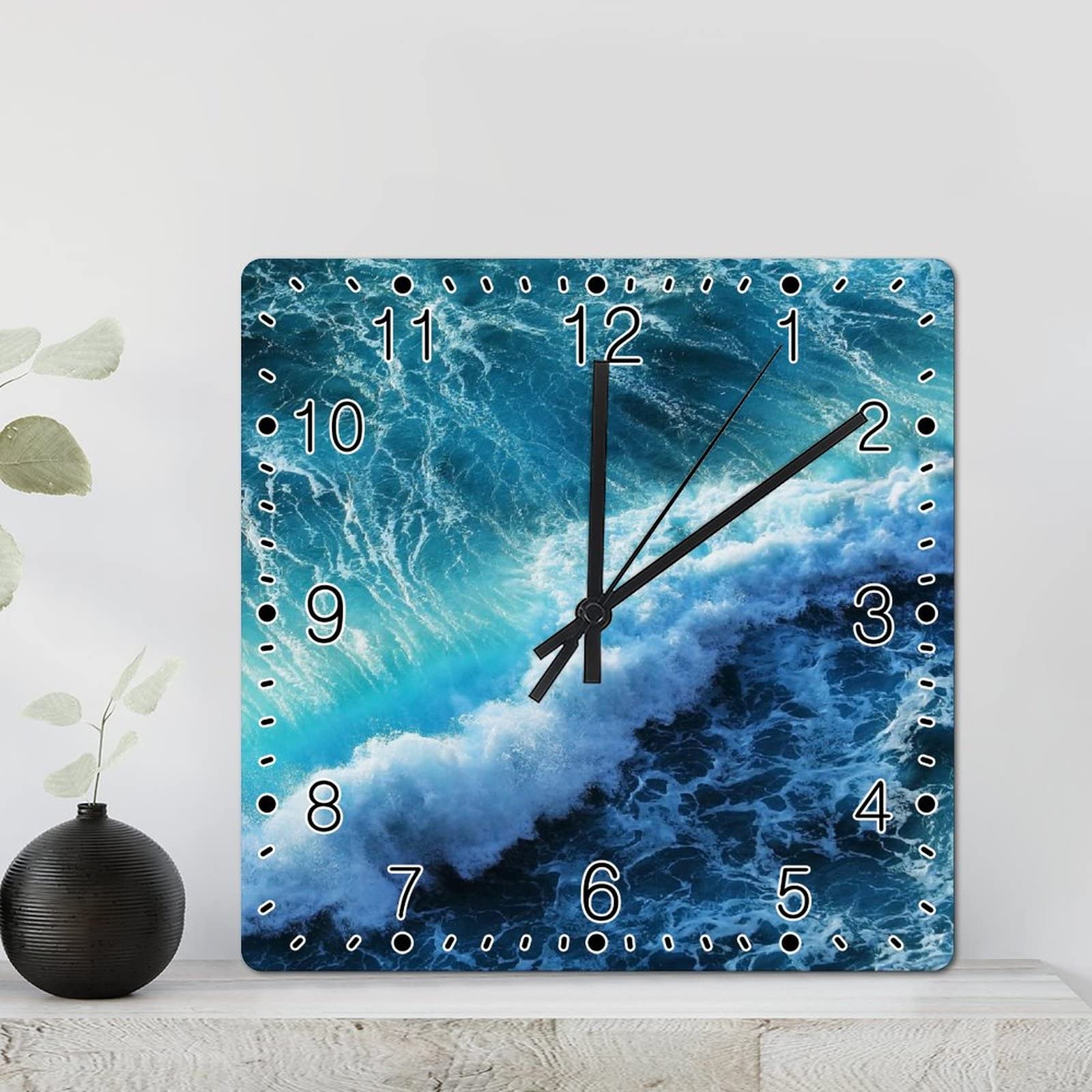 Horloge murale carrée bleu sarcelle grand format moderne océan marine