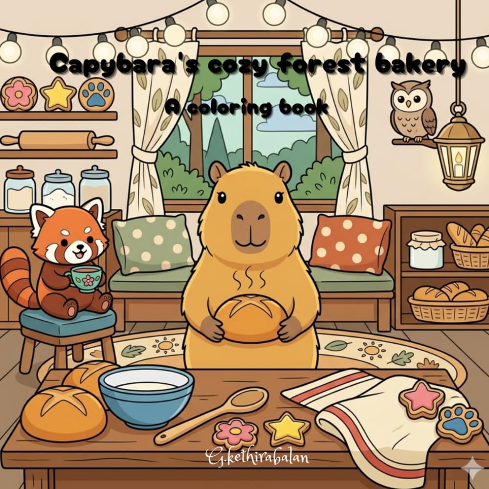 Capybara’s Cozy Forest Bakery: A Cozy Animal Coloring Book Featuring Baking Capybaras, Tea Time, and Woodland Friends