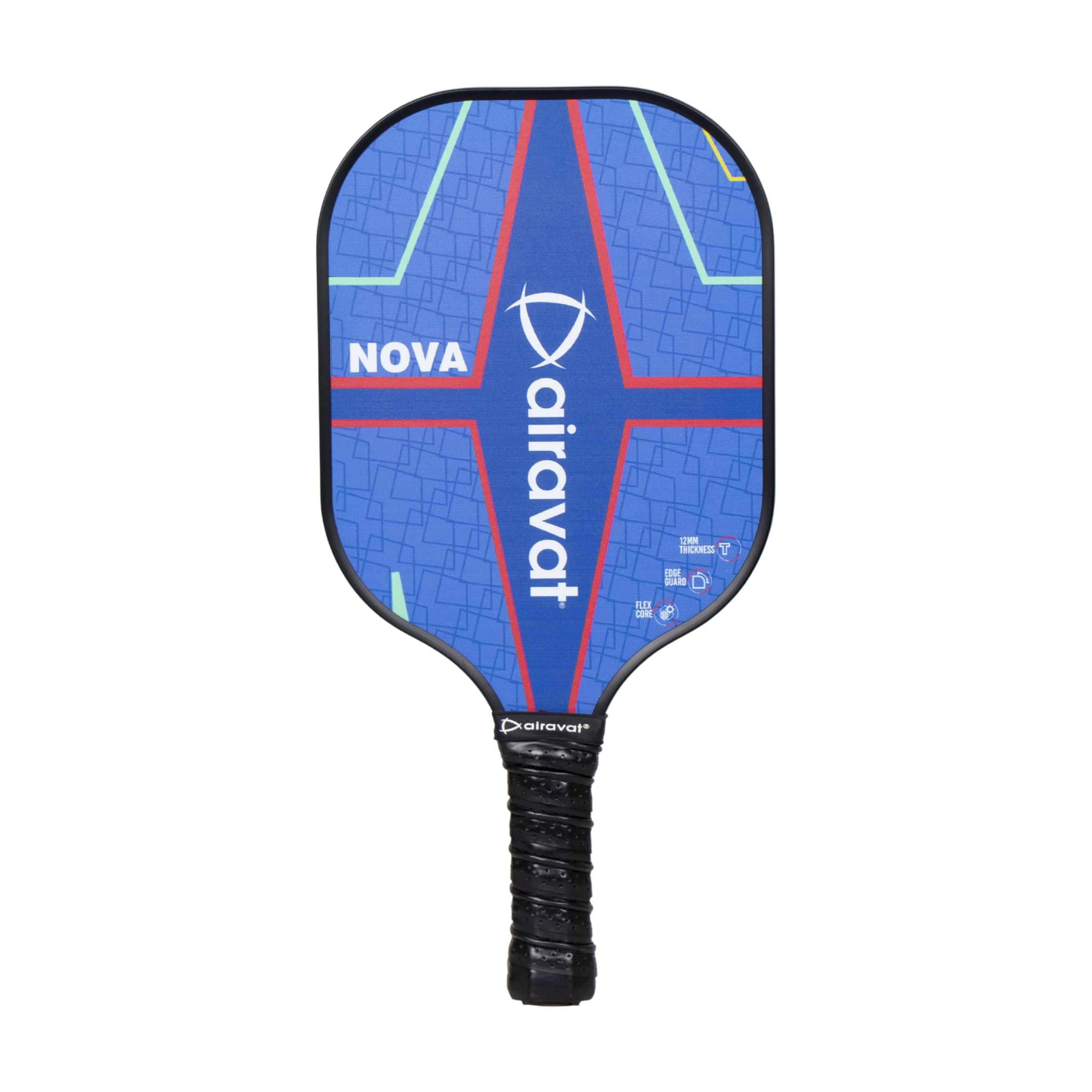 Airavat NOVA 101OL Blue Paddle/Racket Features a Fiberglass face, 12MM Thickness, Lightweight and Elongated Handle for Spin and Power. It Includes Cover and Carry Bag - Blue