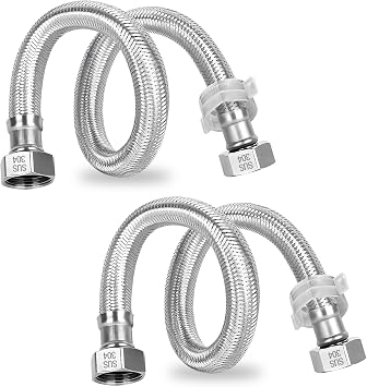 2Pcs Stainless Steel Flexi Pipes, with 2 Plastic Knobs Flexible Tap Connectors 300mm Flexible Connectors Hose Pipe 1/2"   1/2" BSP Fitting for Bathroom Kitchen Toilet