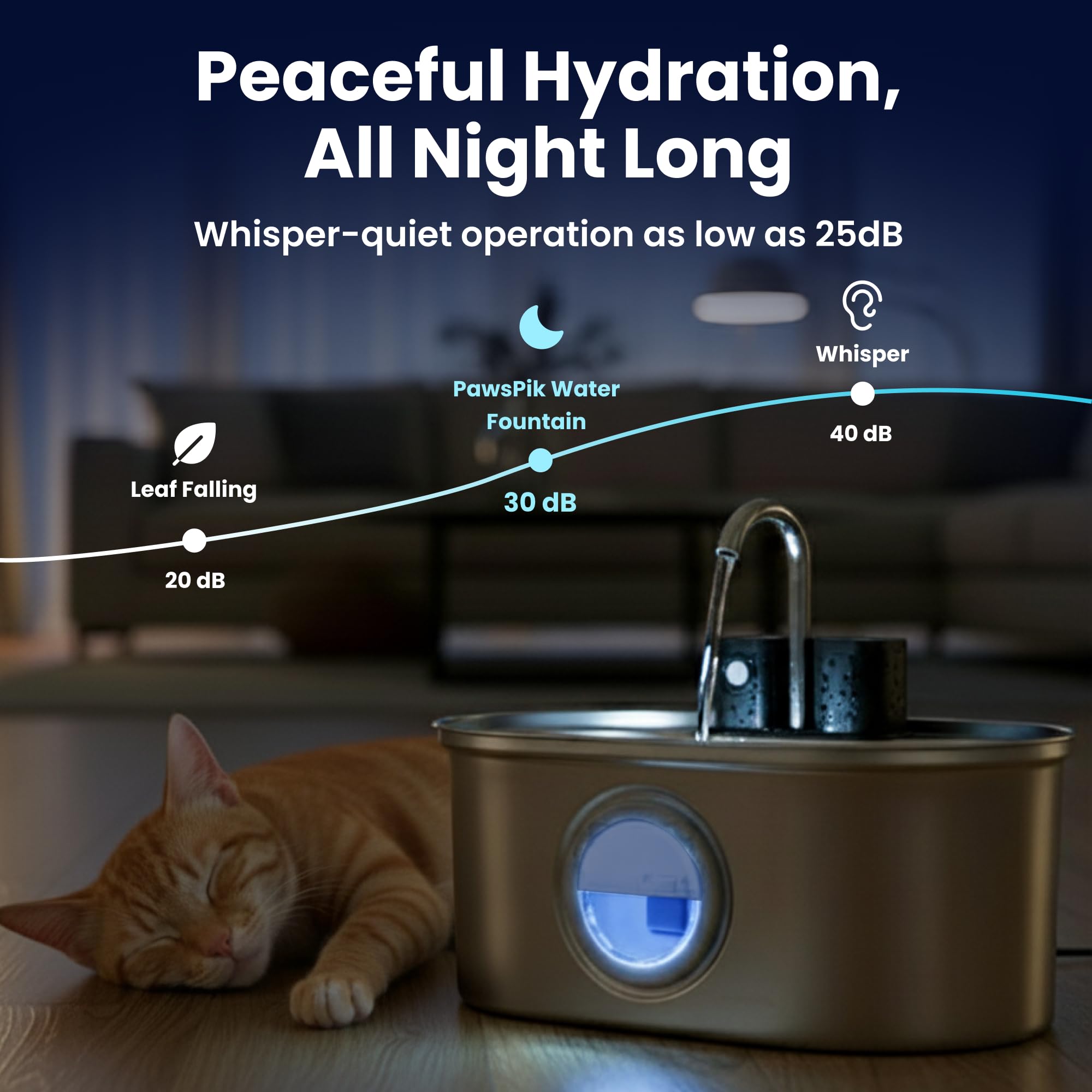 PawsPik Fuente de agua inalámbrica de acero inoxidable de 3.2 L, fuente de agua para mascotas, fuente de agua automática con filtro, sensor de movimiento y 3 modos de flujo para gatos y perros de