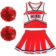 Danzcue Cheerleader Costume for Girls, Cheerleader Dress, Cheerleading Uniform for Halloween Cosplay Gifts, Red, Medium