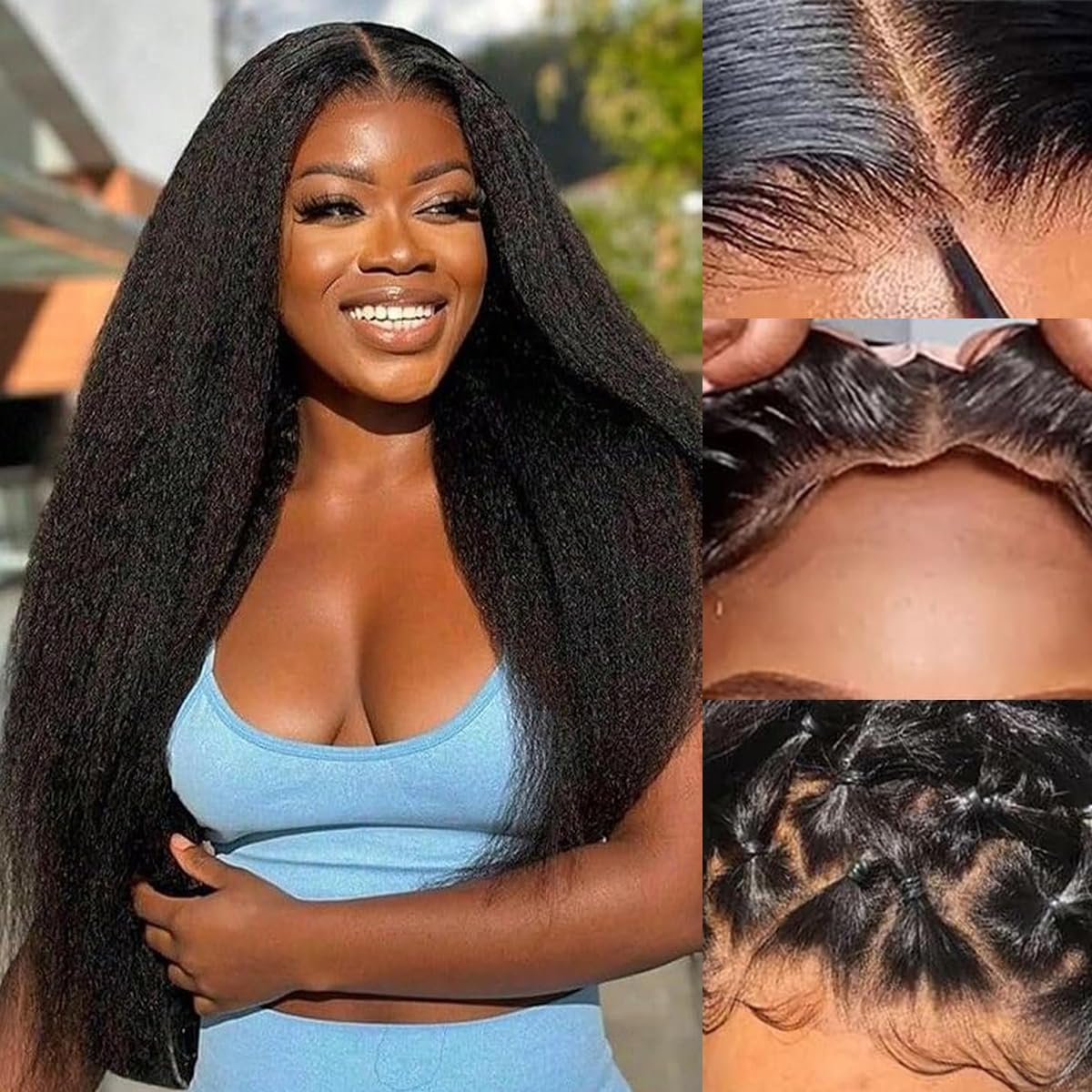 7x6 Glueless Wigs Human Hair Pre Plucked Pre Cut 250% Density Kinky Straight Lace Front Wigs With Drawstring Parting Max HD Lace Closure Wigs Human Hair for Women Natural Black 26 Inch